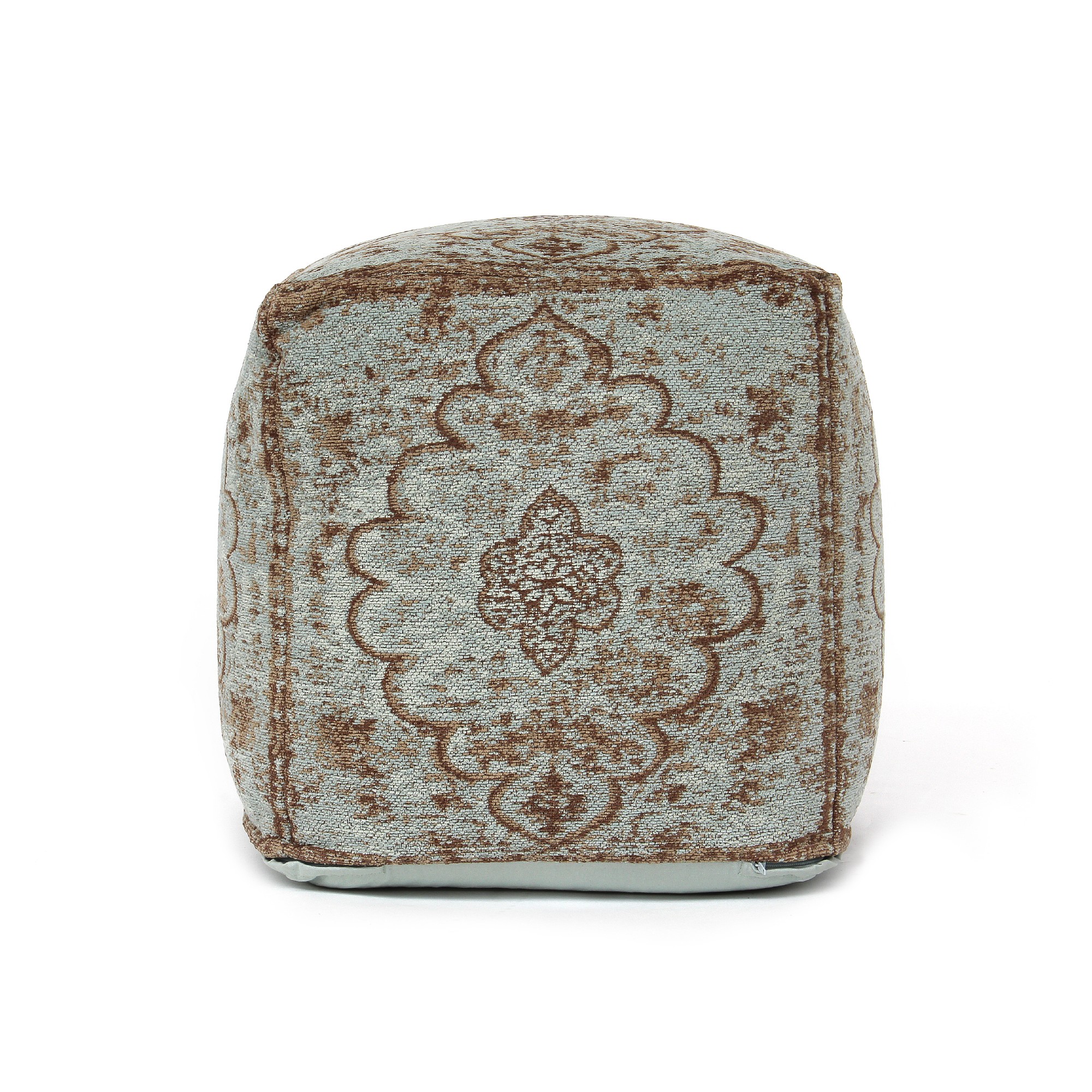 Pouf 'Sita', blau, braun, T 45 cm, B 45 cm, H 45 cm