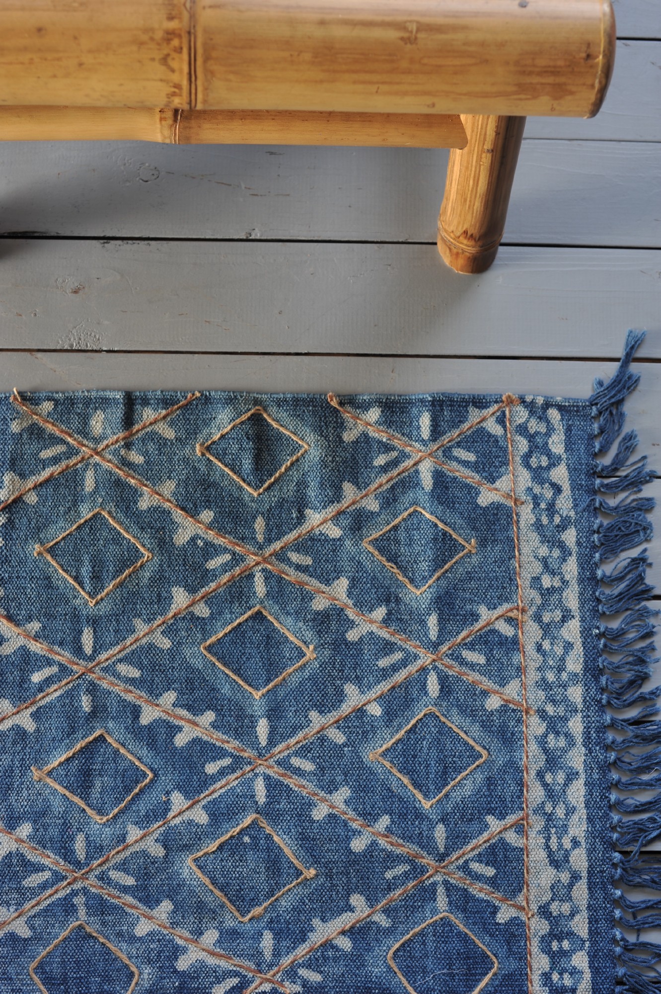 Mini-Rug 'Eluru', weiß, blau, T 60 cm, B 90 cm
