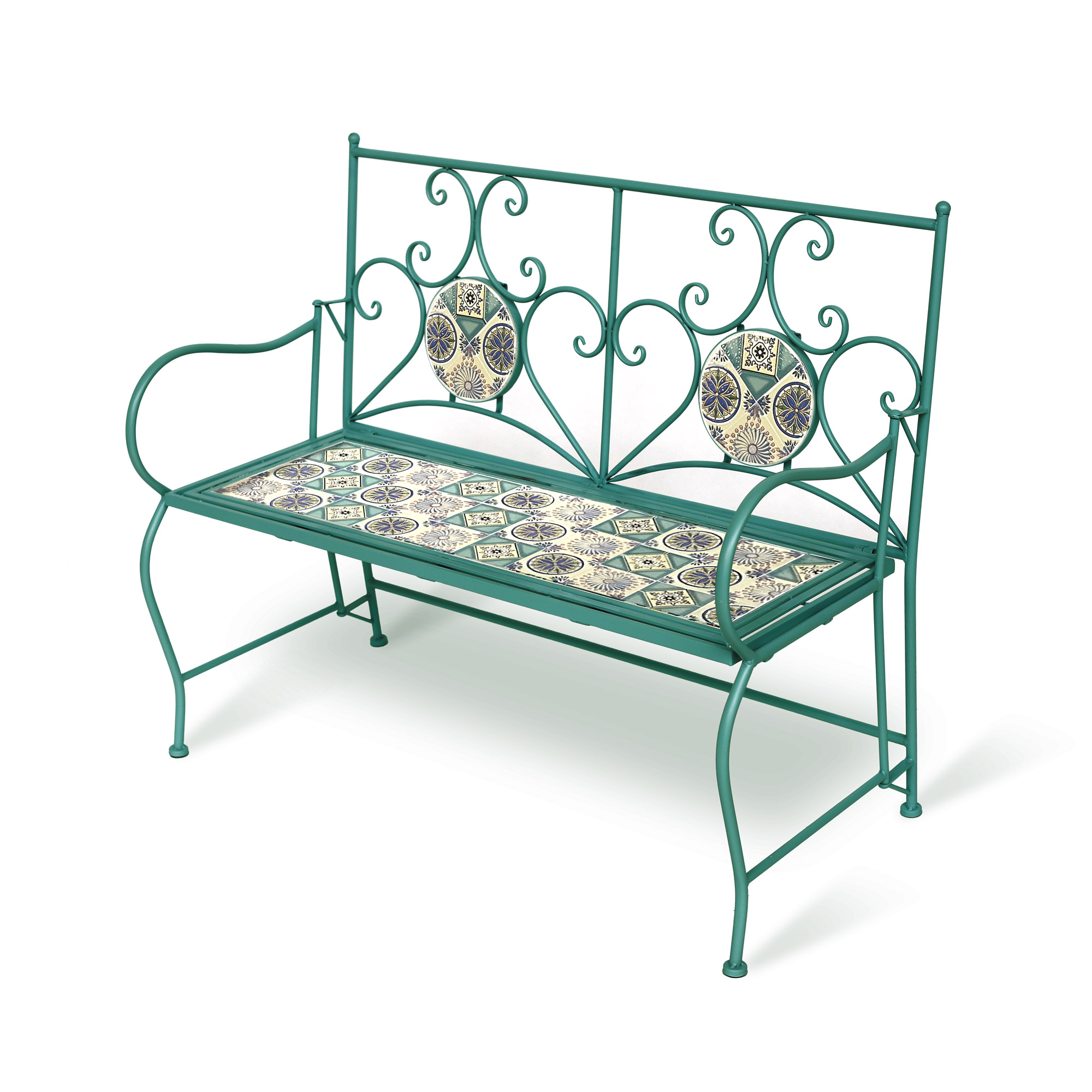 Kachelbank 'Lydie', grün, multicolor, B 110 cm, L 54 cm, H 90 cm