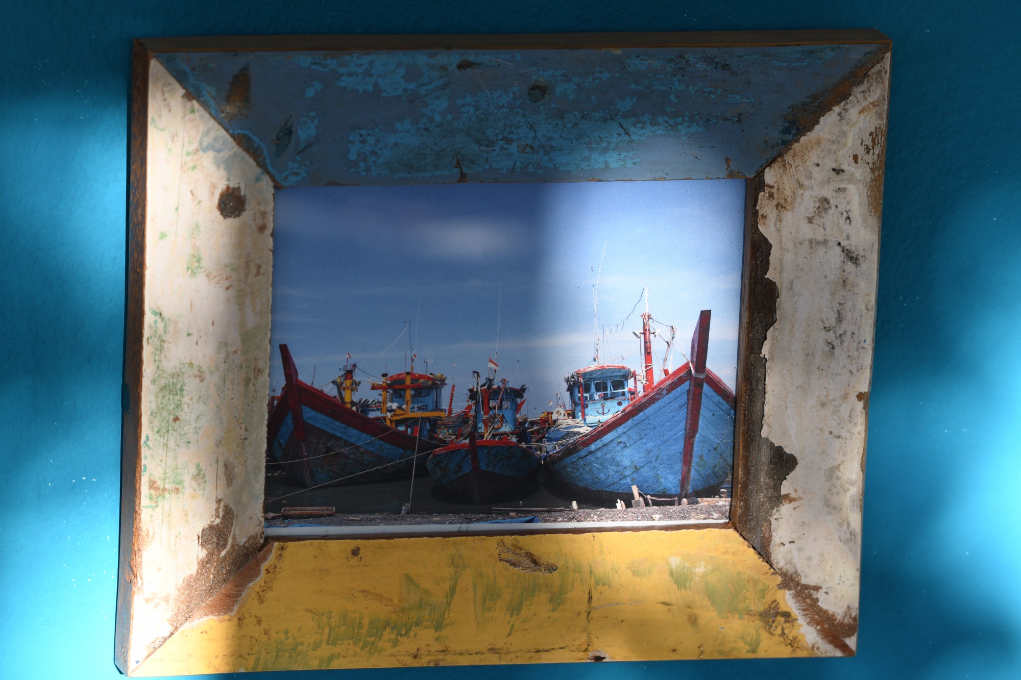 Fotorahmen aus Bootsholz, multicolor, T 3 cm, B 25 cm, H 20 cm