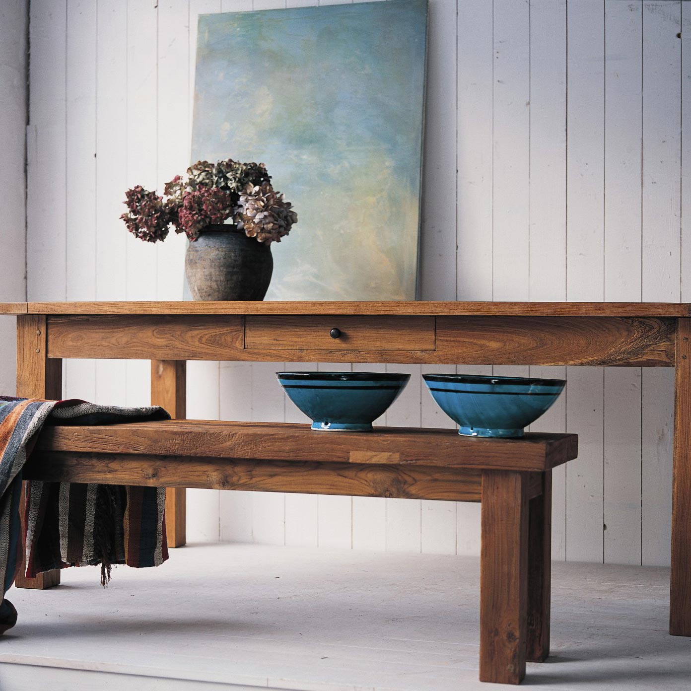 Esstisch aus recyceltem Teak mit Schublade, natur, L 200 cm, B 100 cm, H 79 cm