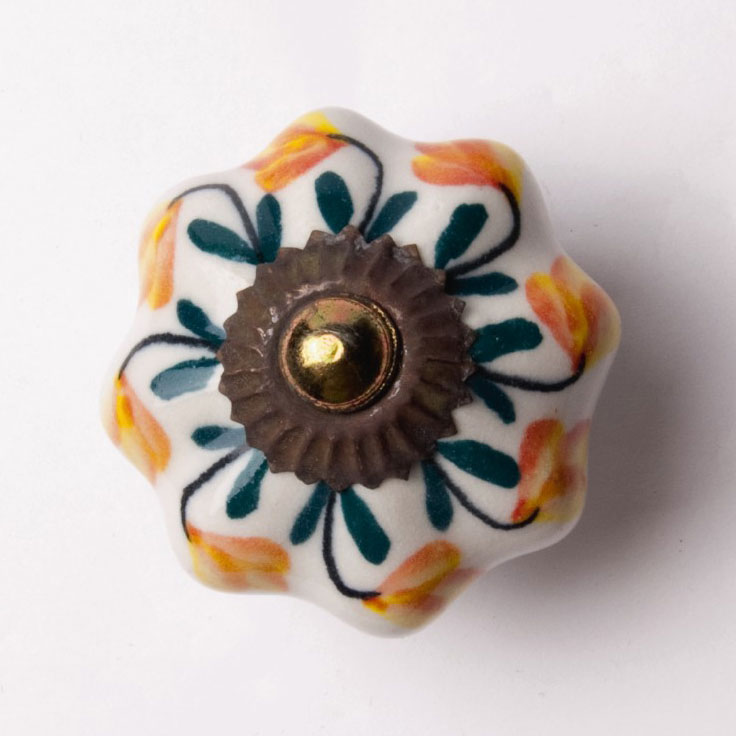 Türknauf "Blume", grün/orange, Ø 4,5 cm