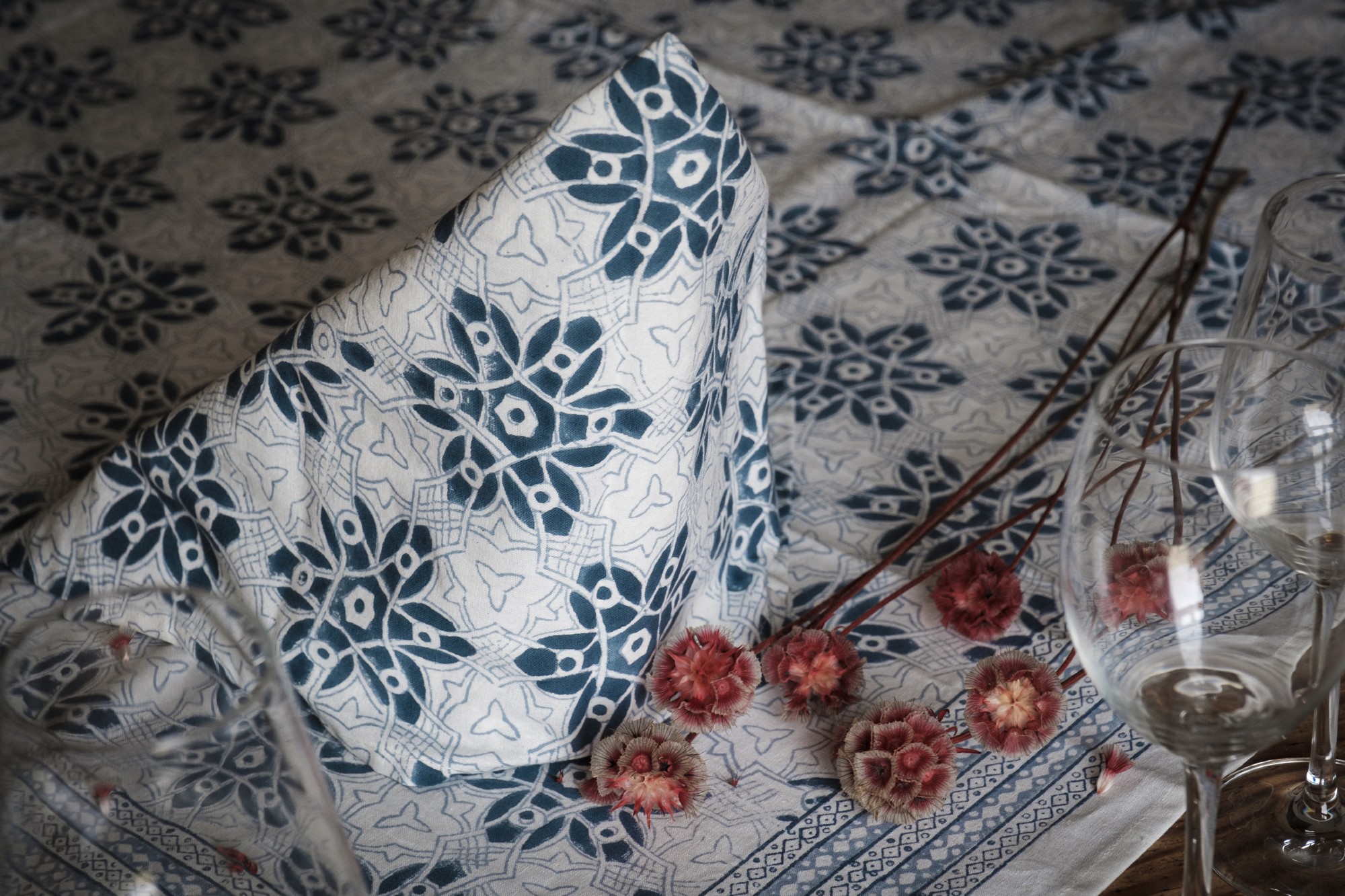 Serviette aus Baumwolle, weiß, blau, B 50 cm, L 50 cm
