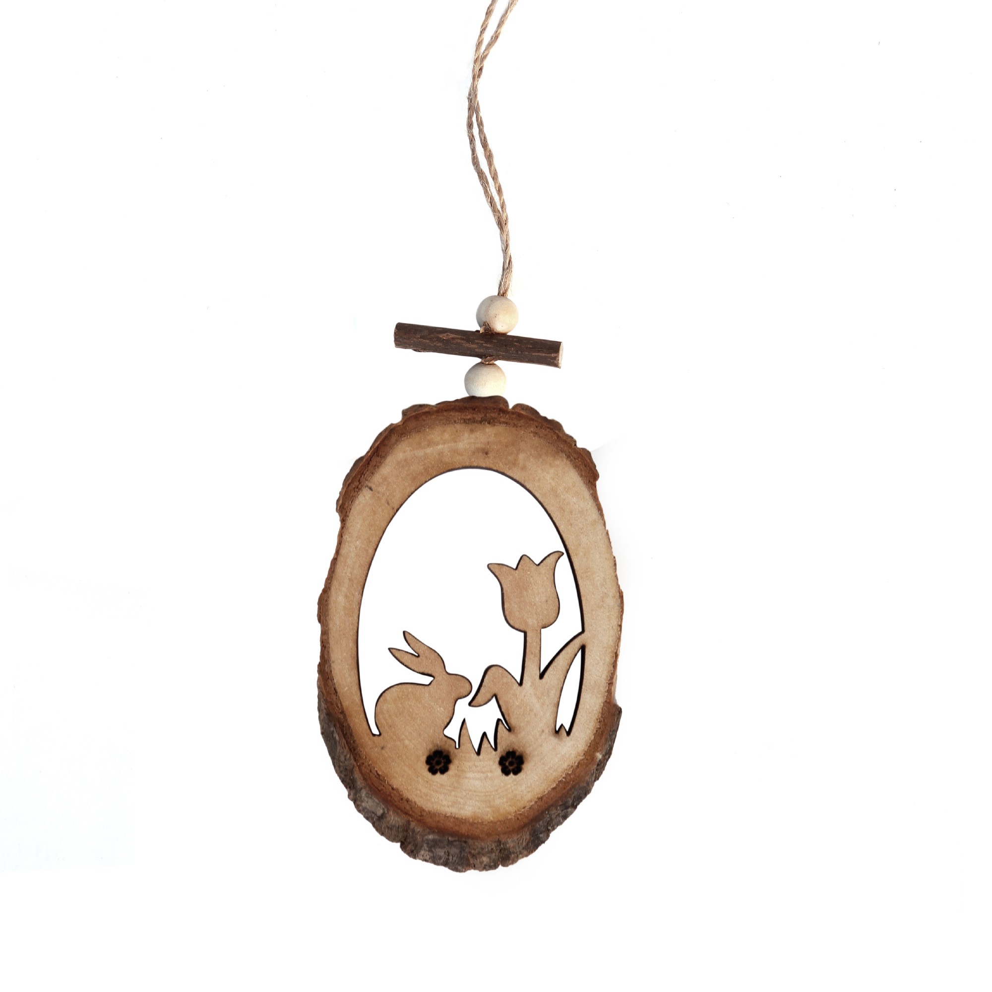 Holzanhänger 'Tulpe & Hase', natur, H 20 cm, B 7 cm