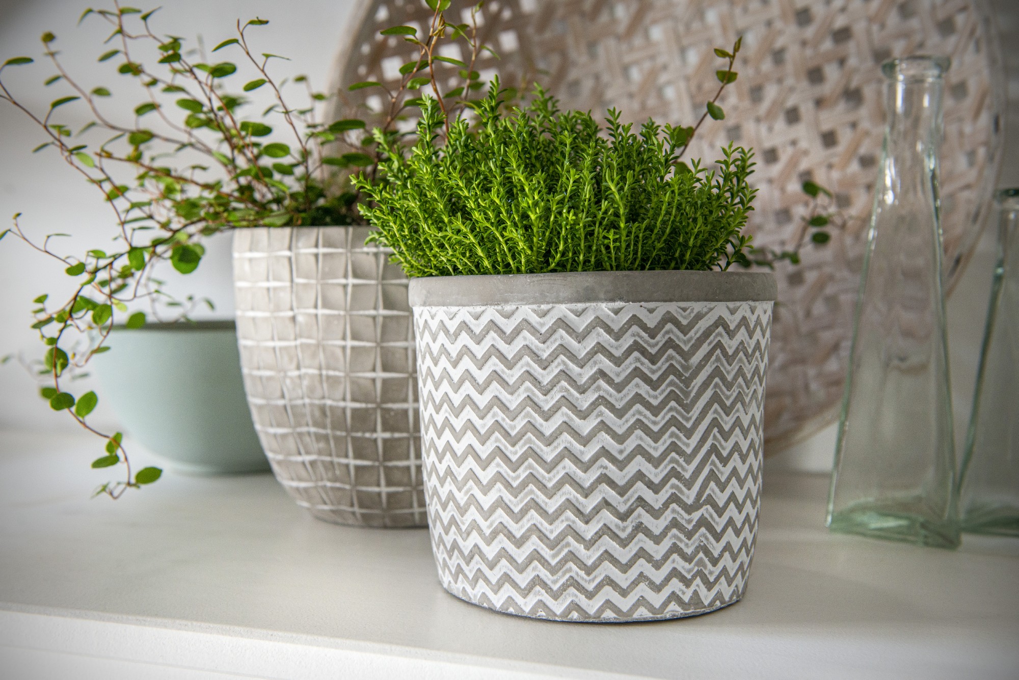 Zementtopf 'Cuite', grau, white-wash, Ø 15 cm, H 13 cm