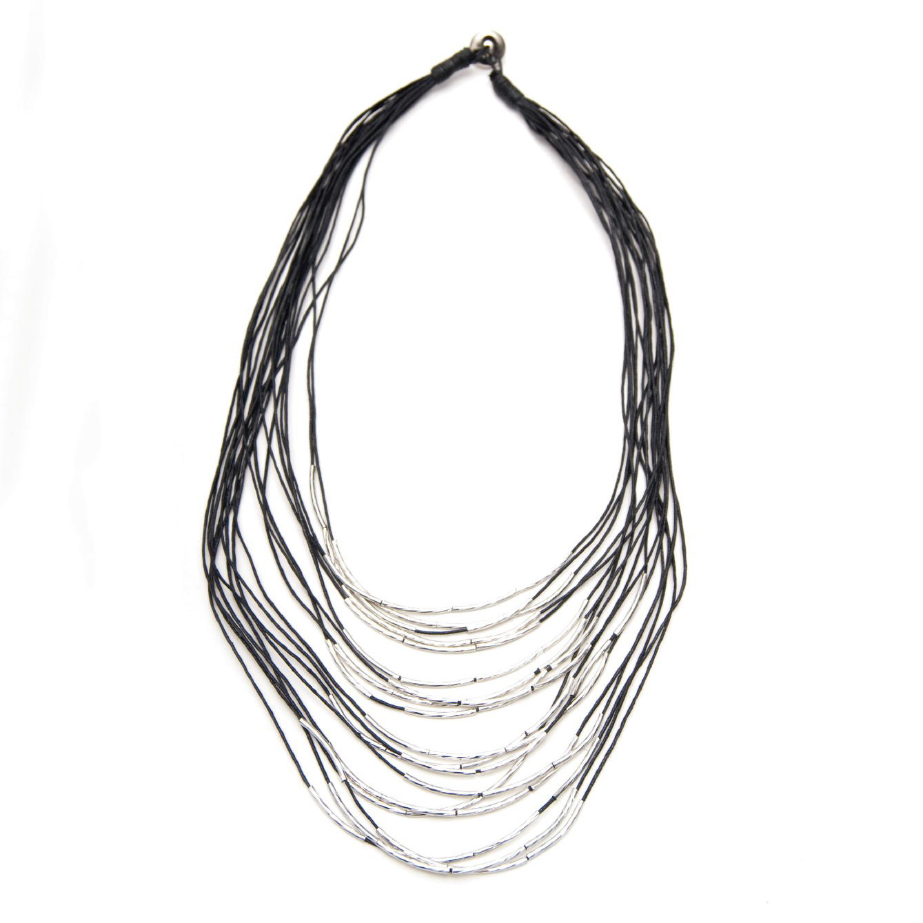 Halskette '18 String', schwarz, silber, L 37 cm
