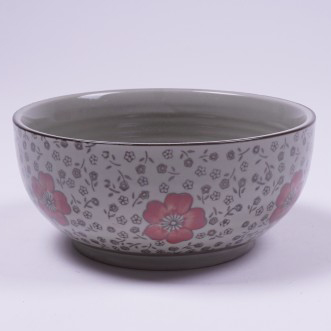 Müslischale 'Rote Blumen', handbemalt, rot-braun, Ø 17 cm, H 8 cm