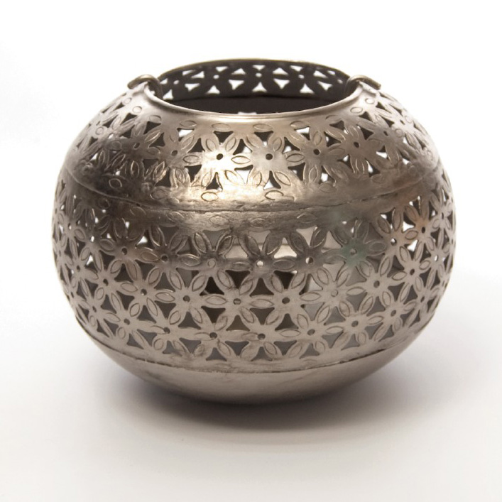 Windlichthalter, vernickelt, silber, H 15 cm, Ø 20 cm