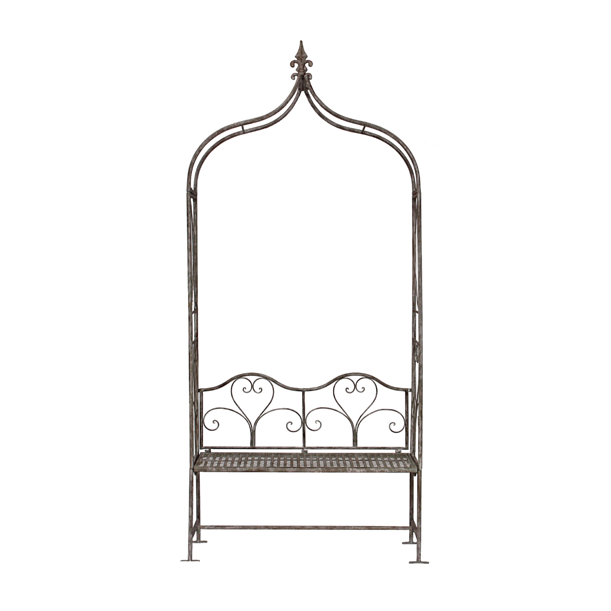 Rankbogen mit Bank 'Pierre', vintage grau, H 239 cm, B 108 cm,  L 41 cm