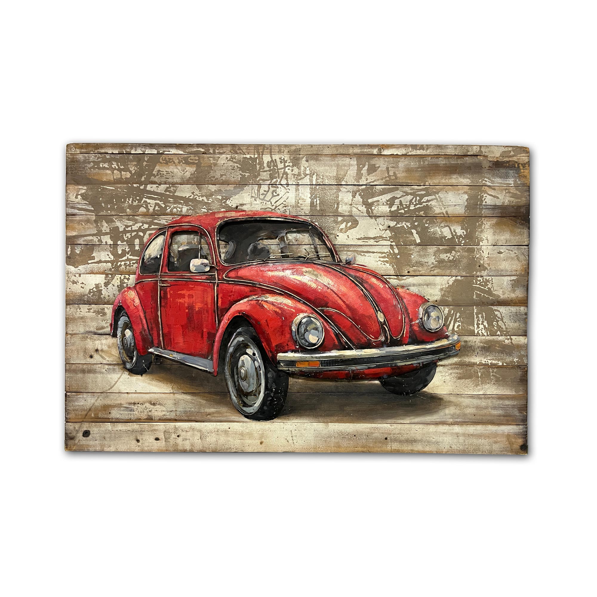 Wandbild 'roter Käfer', Metall auf Holzpanel, B 120 cm, H 80 cm