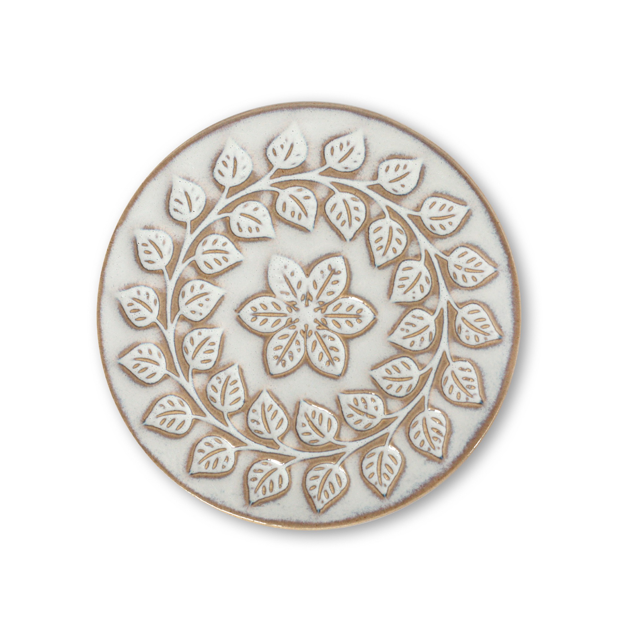 Steingutuntersetzer 'Blütenkette', beige, Ø 10 cm, H 1 cm