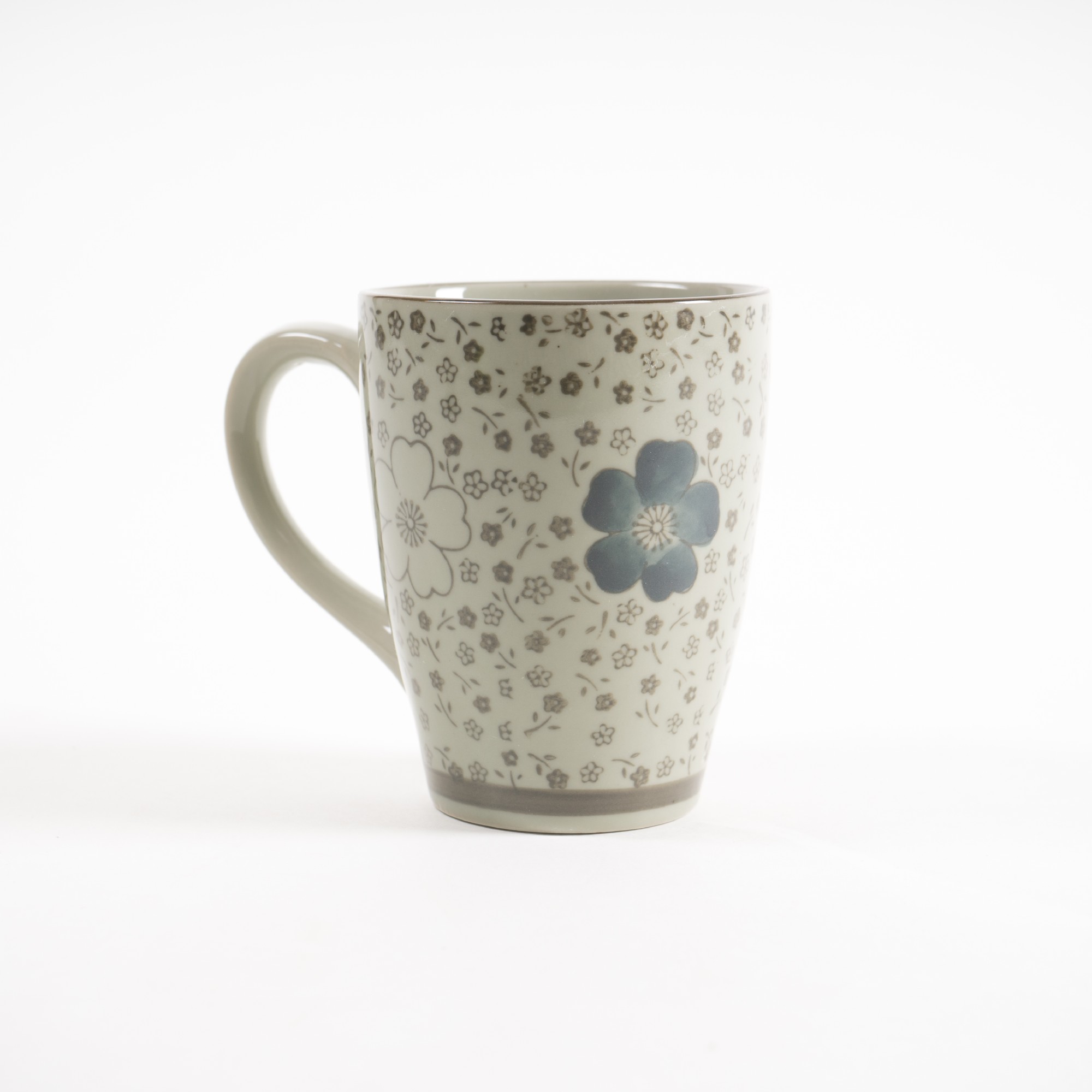 Tasse Gordes 'Braune Blüte', weiß, braun, H 12 cm, Ø 9,5 cm