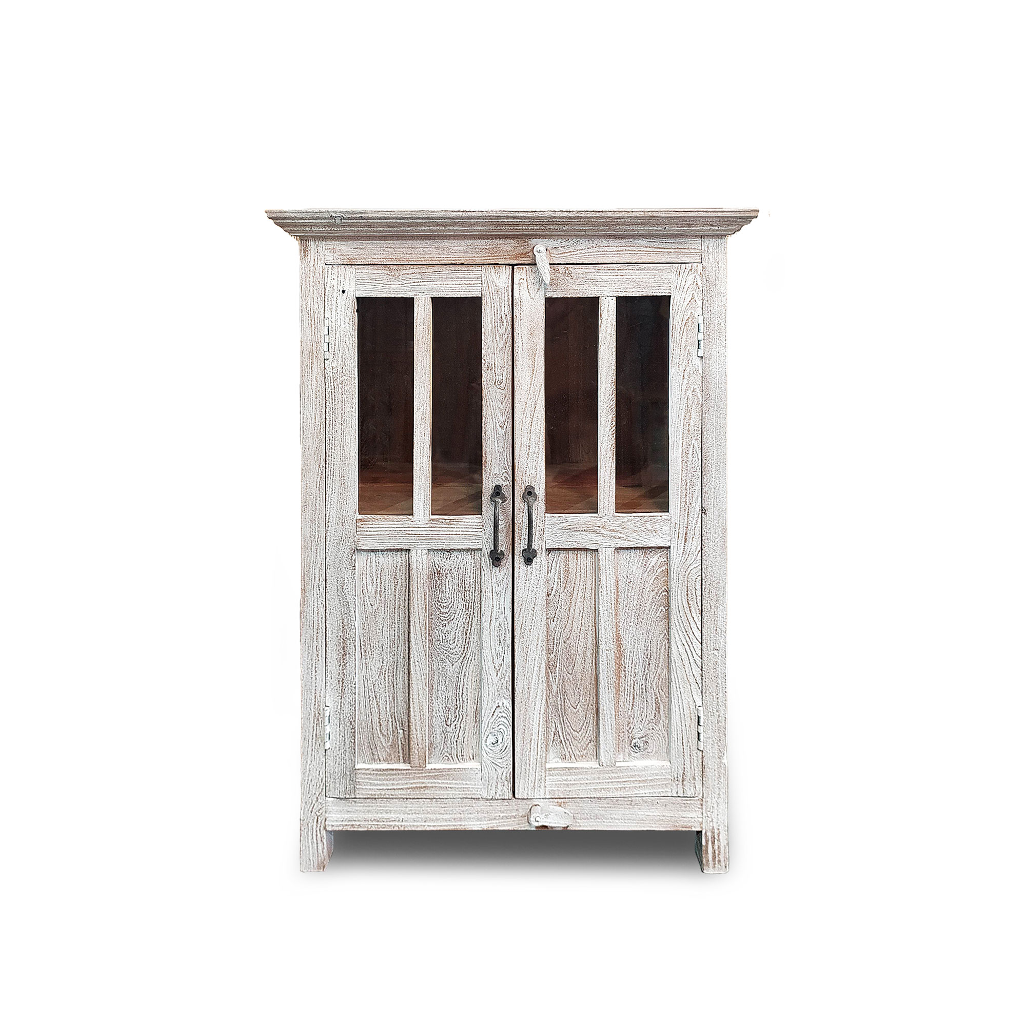 Vitrinenschrank aus recyceltem Teak, weiß, B 77 cm, T 39 cm, H 109 cm