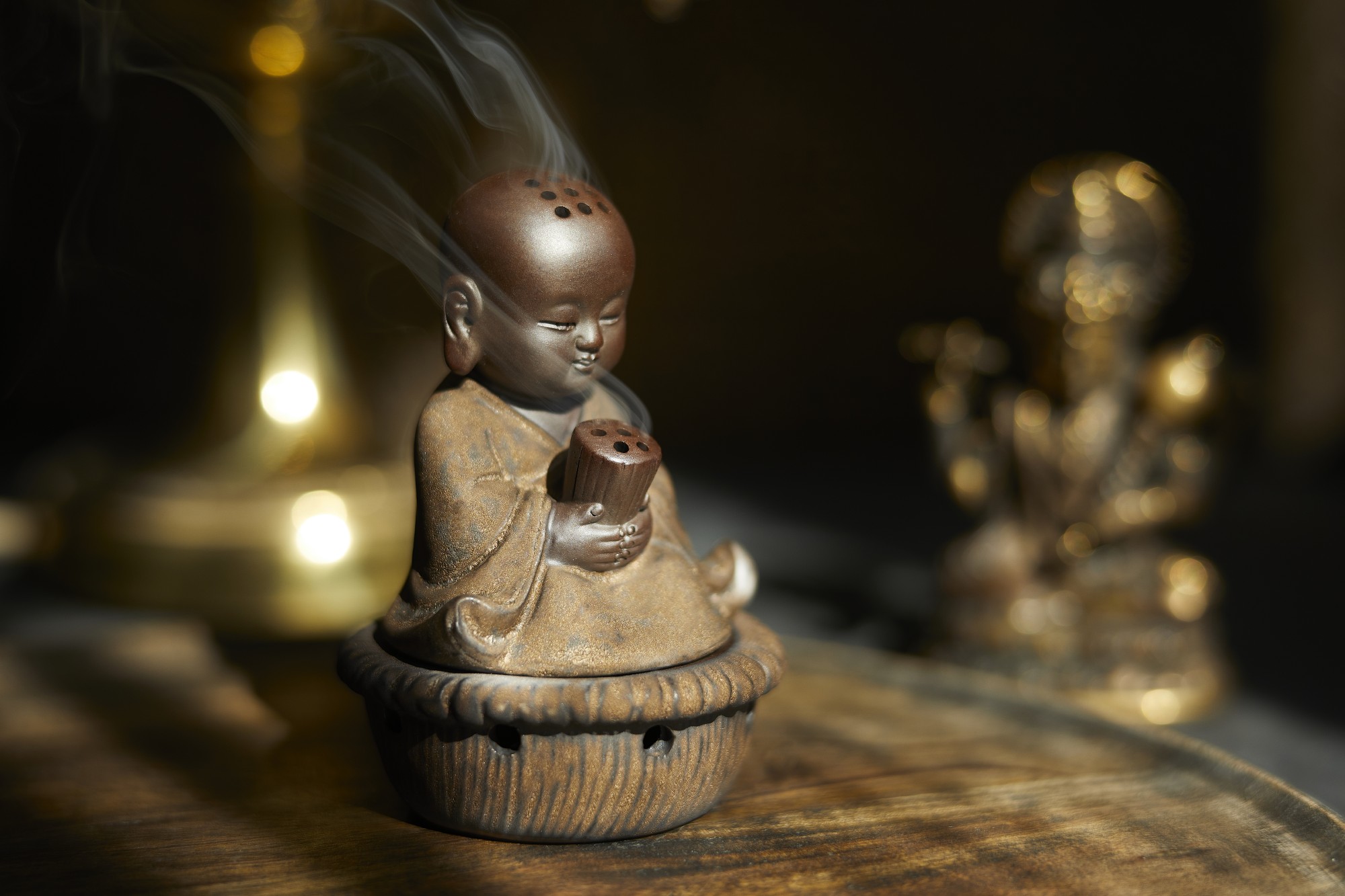 Räucherstäbchenhalter 'Young Monk', Brauntöne, Ø 9 cm, 11 cm