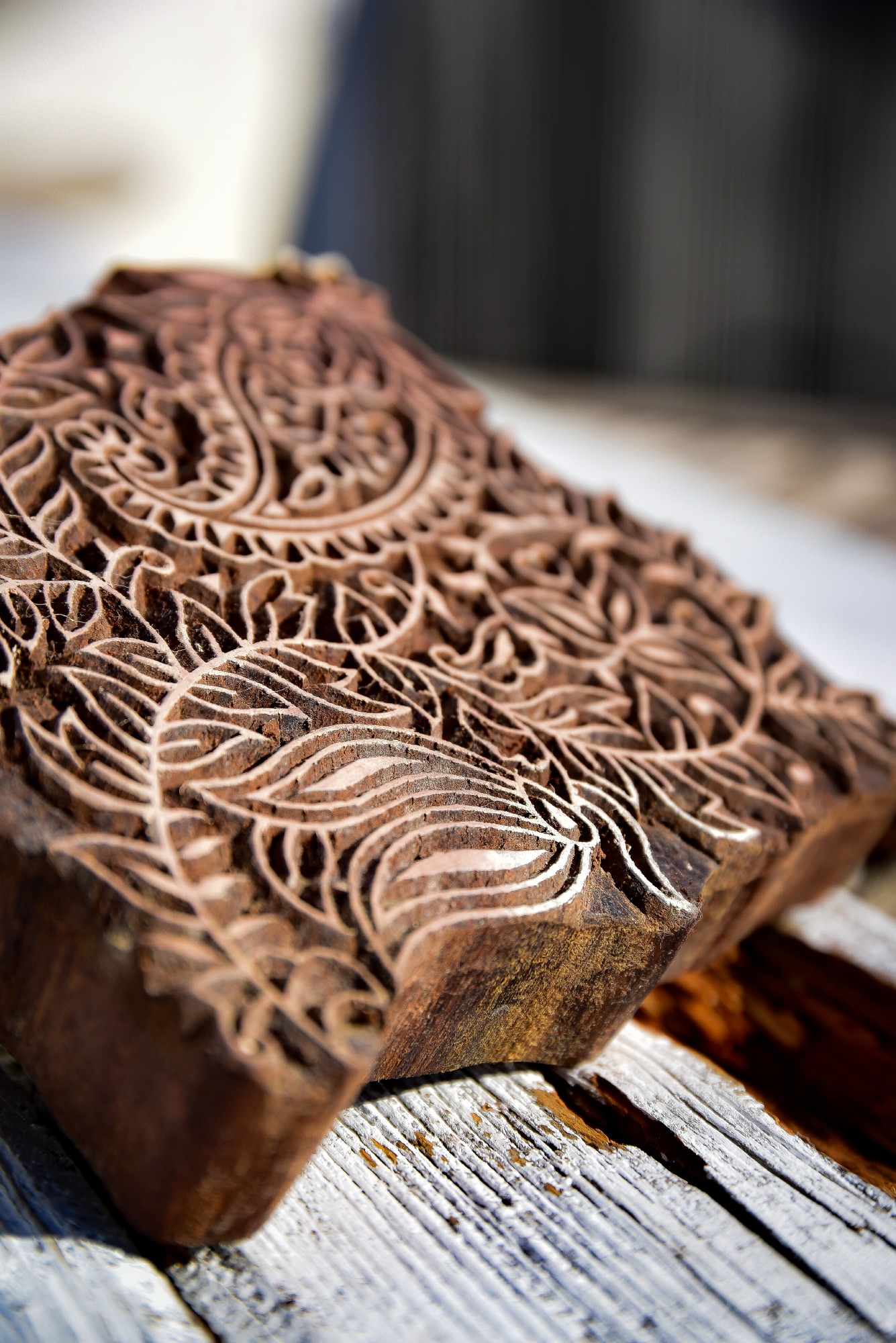 Holzstempel 'Paisley', handgeschnitzt, B 12 cm, H 14,5 cm