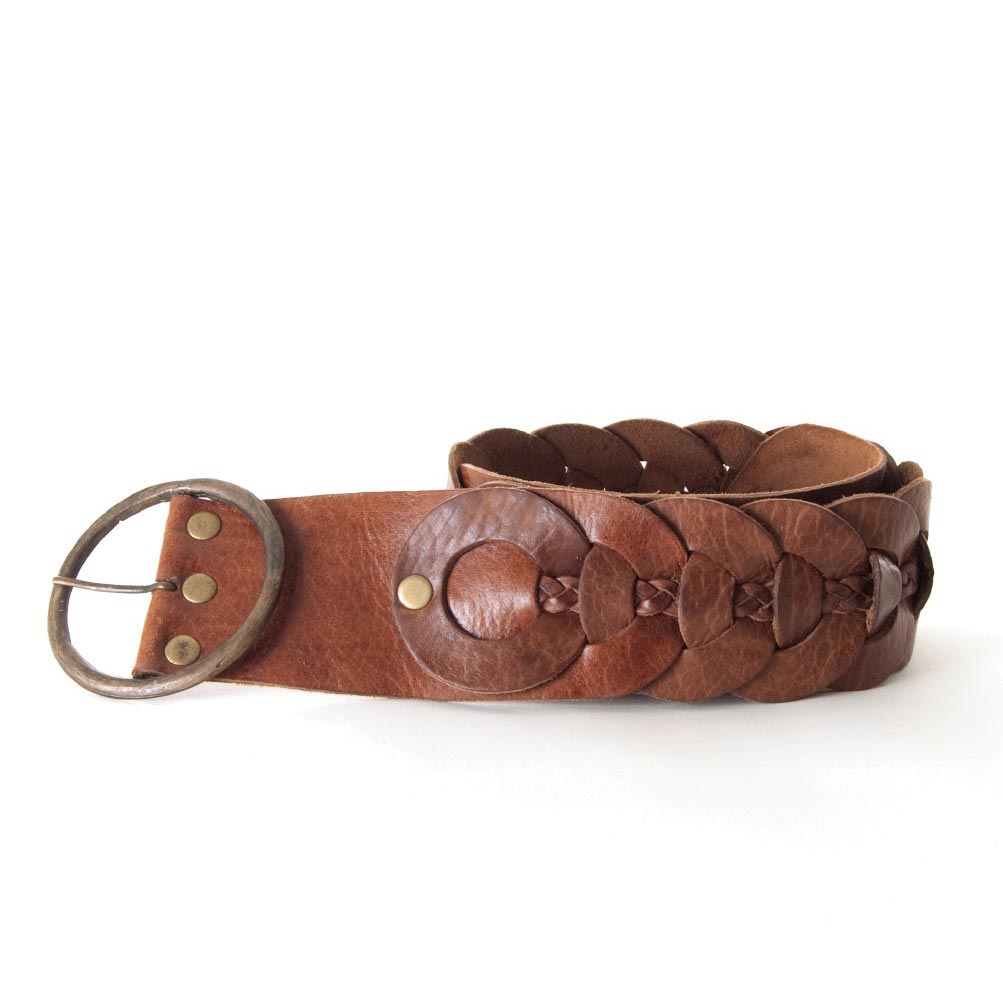 Ledergürtel mit Ringflechtung, braun