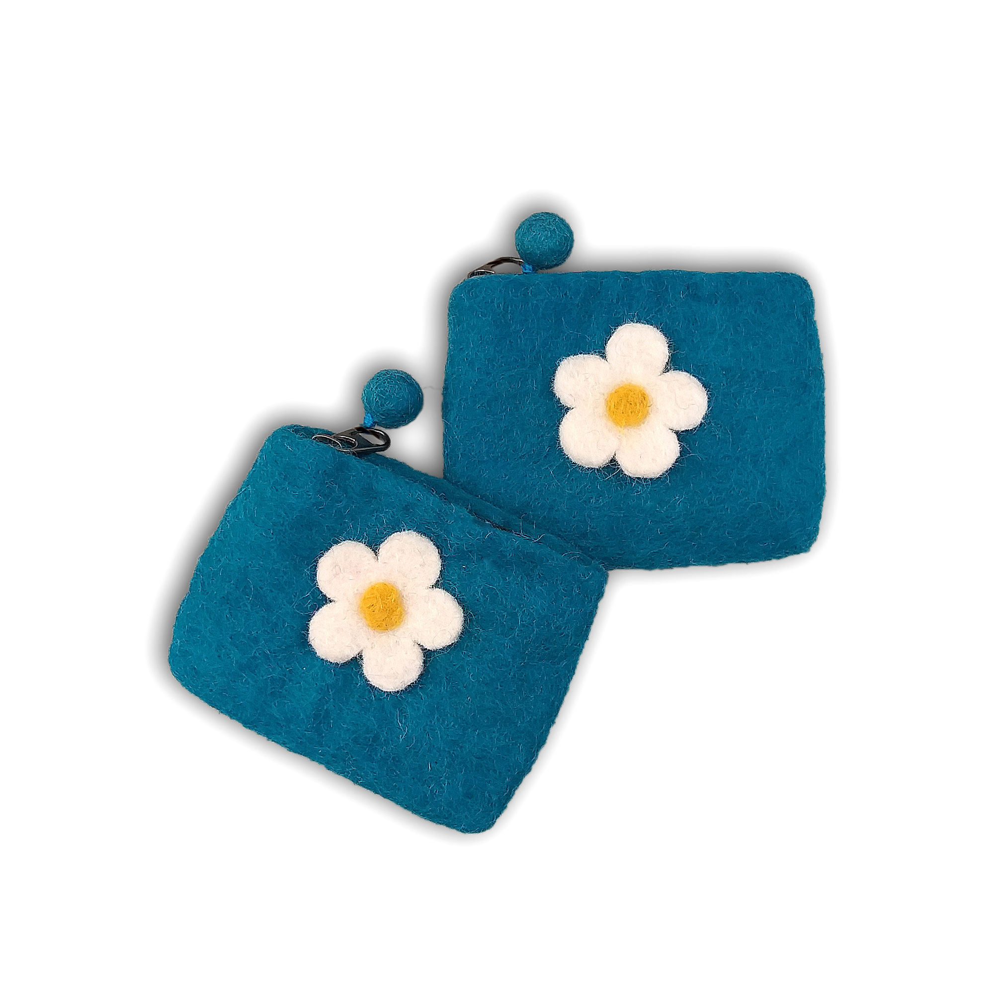Filz-Etui 'Blüte' petrol, B 11 cm, H 8 cm