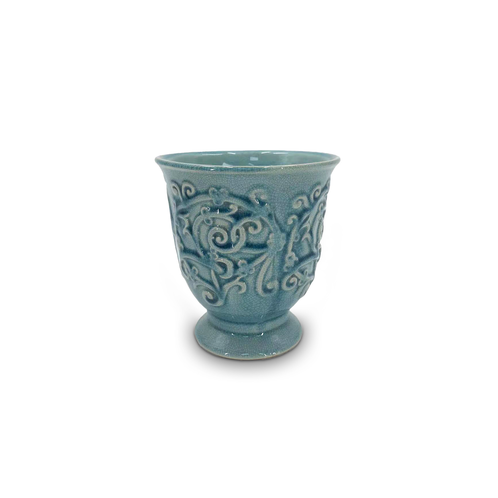 Vase 'Bastien' aus Keramik, blau, Ø 14 cm, H 14 cm