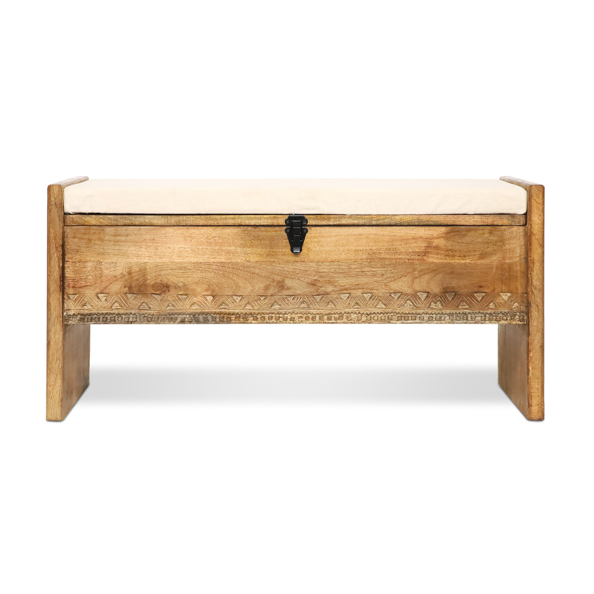 Bank aus Mangoholz, mit Sitzpolster, natur, B 100 cm, H 48 cm, L 38 cm