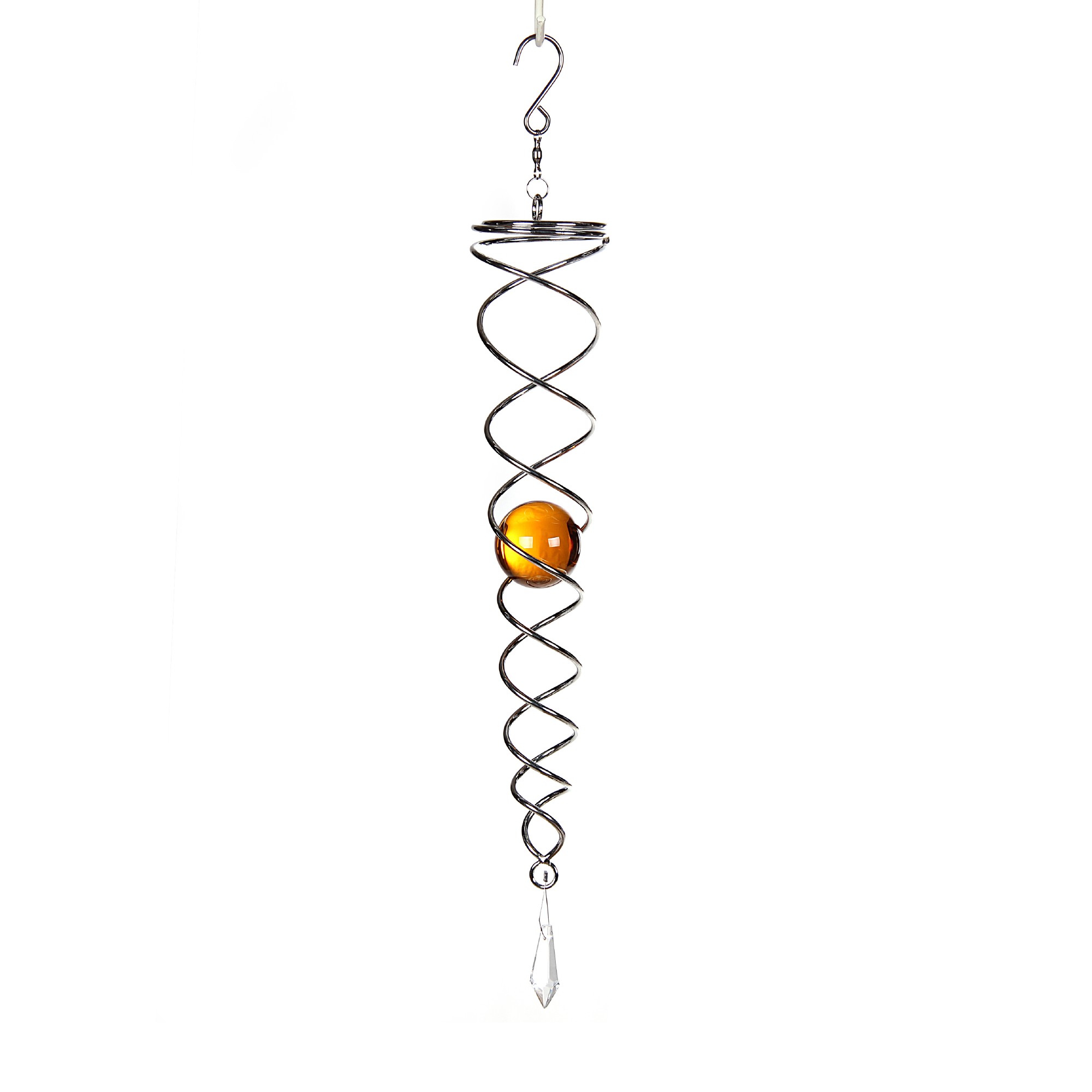Windspiel Spirale, Stahl mit Bernstein-Glaskugel, H 40 cm, Ø 6 cm
