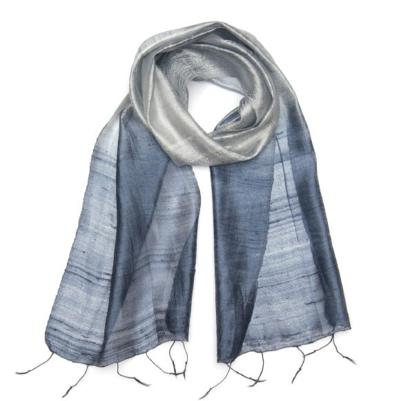 Seidenschal aus Thailand, blau, B L 175 cm, B 35 cm