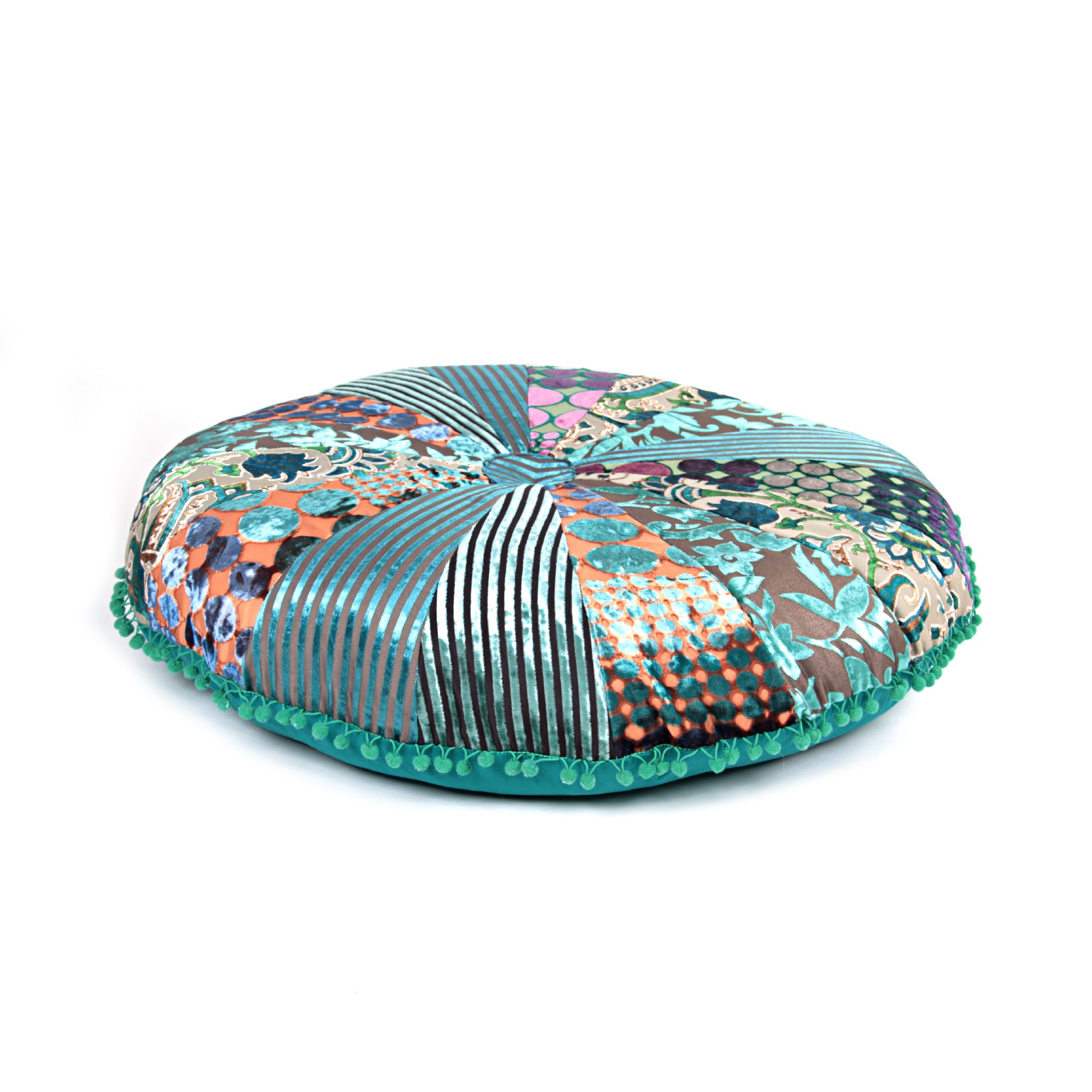 Sitzkissen 'Patchwork', türkis, Ø 75 cm, H 10 cm