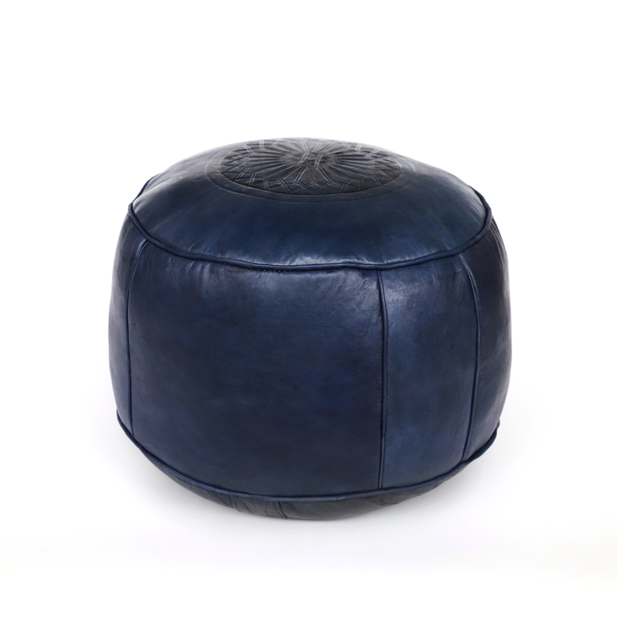 Leder Sitzpouf 'Stern', dunkelblau, Ø 40 cm, H 24 cm