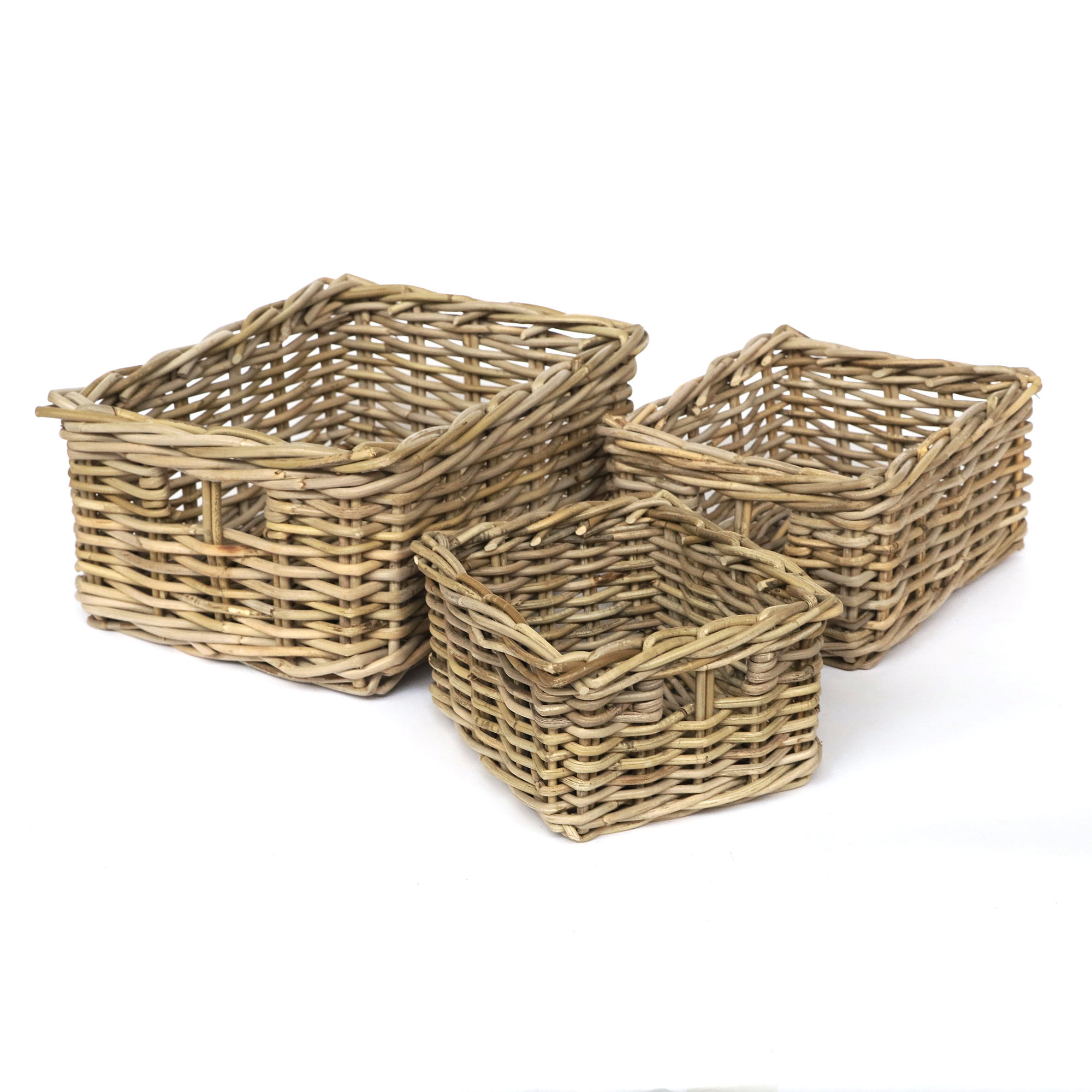 Rattankorb 3er-Set, natur, B 33 cm, L 37 cm, H 18 cm