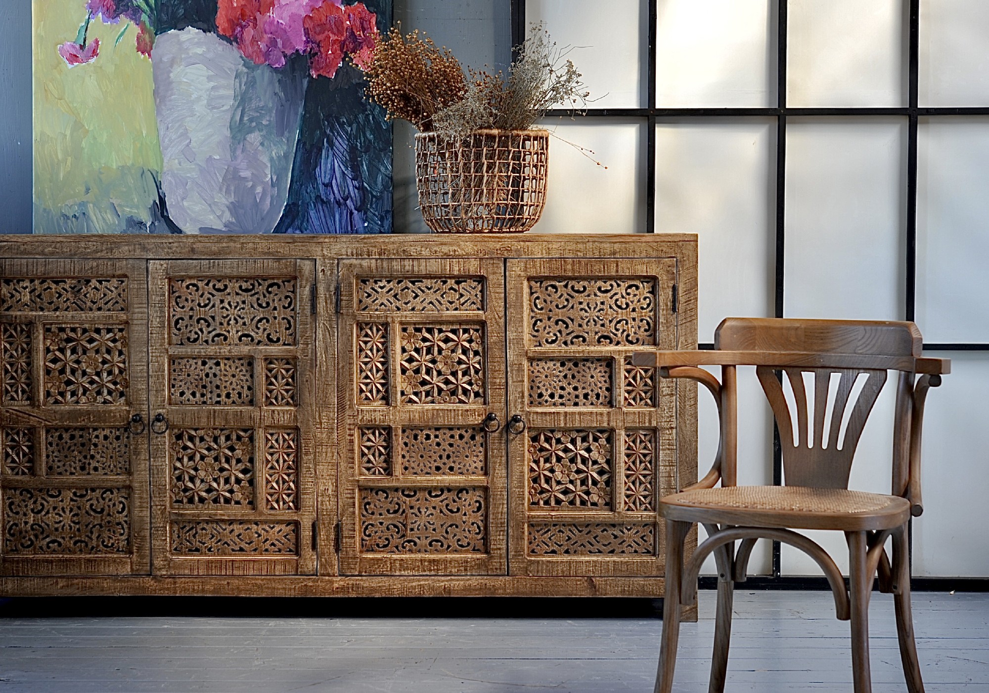 Sideboard 'Shibali' aus Mangoholz, natur, B 180 cm, H 95 cm, L 40 cm