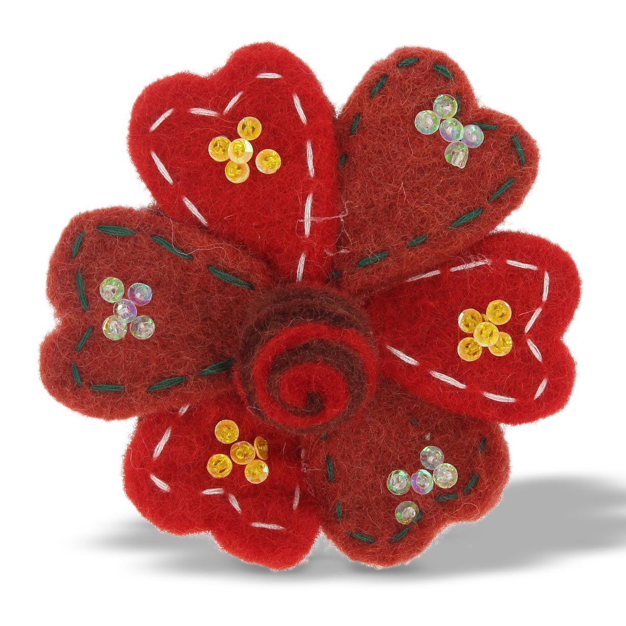 Brosche "Blume", rot, Ø 9 cm