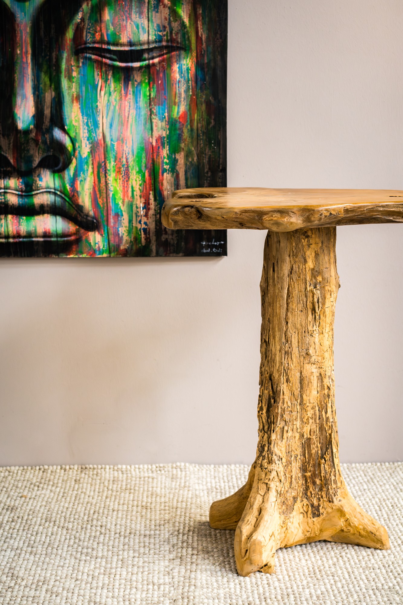 Wurzelholz-Bartisch 'Primitive', Teak natur, H 106 cm, B 90 cm, L 80 cm