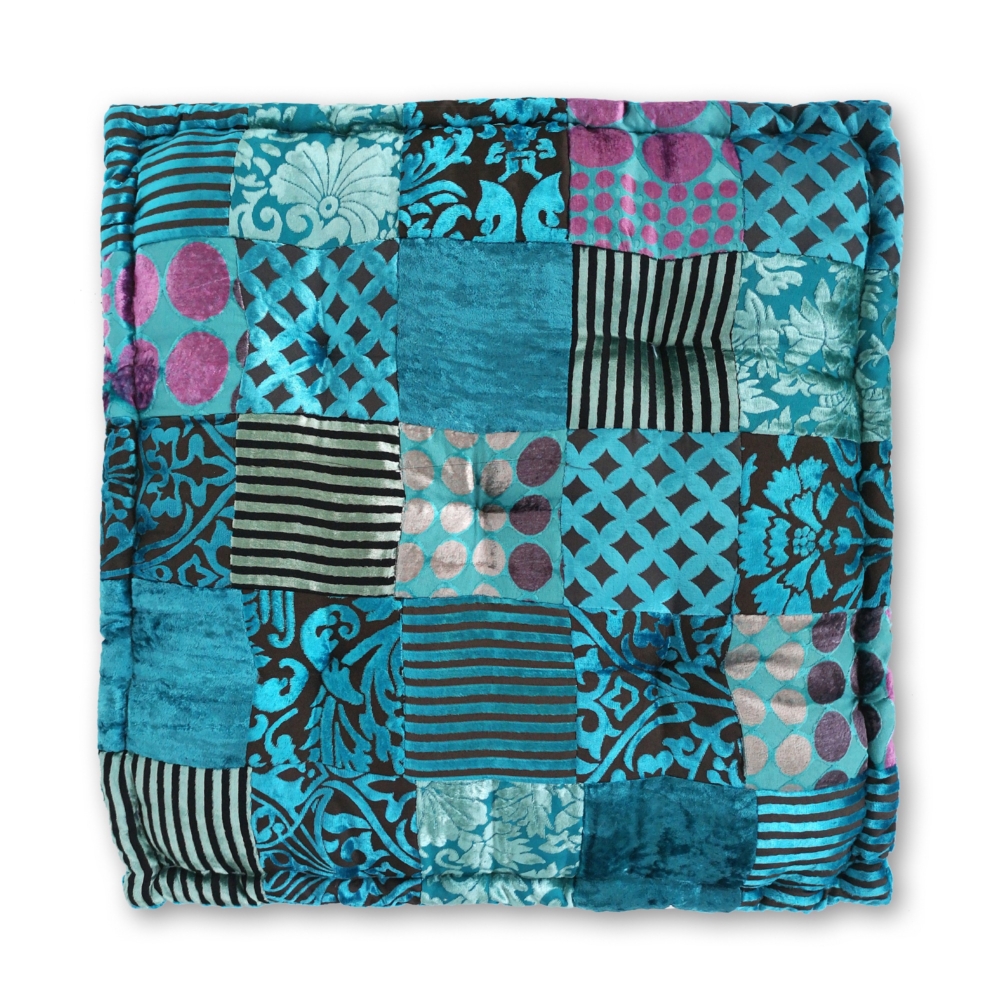 Sitzkissen Patchwork, türkis, T 60 cm, B 60 cm, H 10 cm