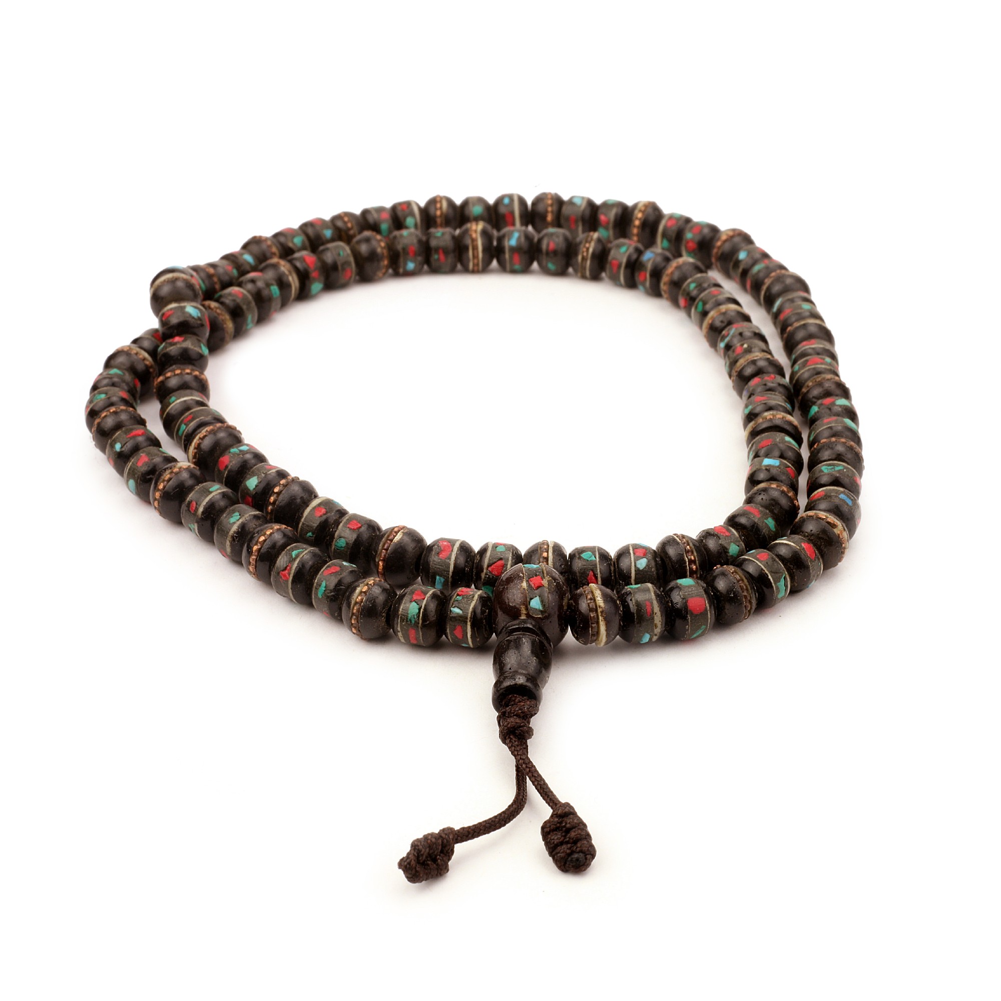 Mala Gebetskette, schwarz mit Inlays, L 74 cm, B 0,8 cm