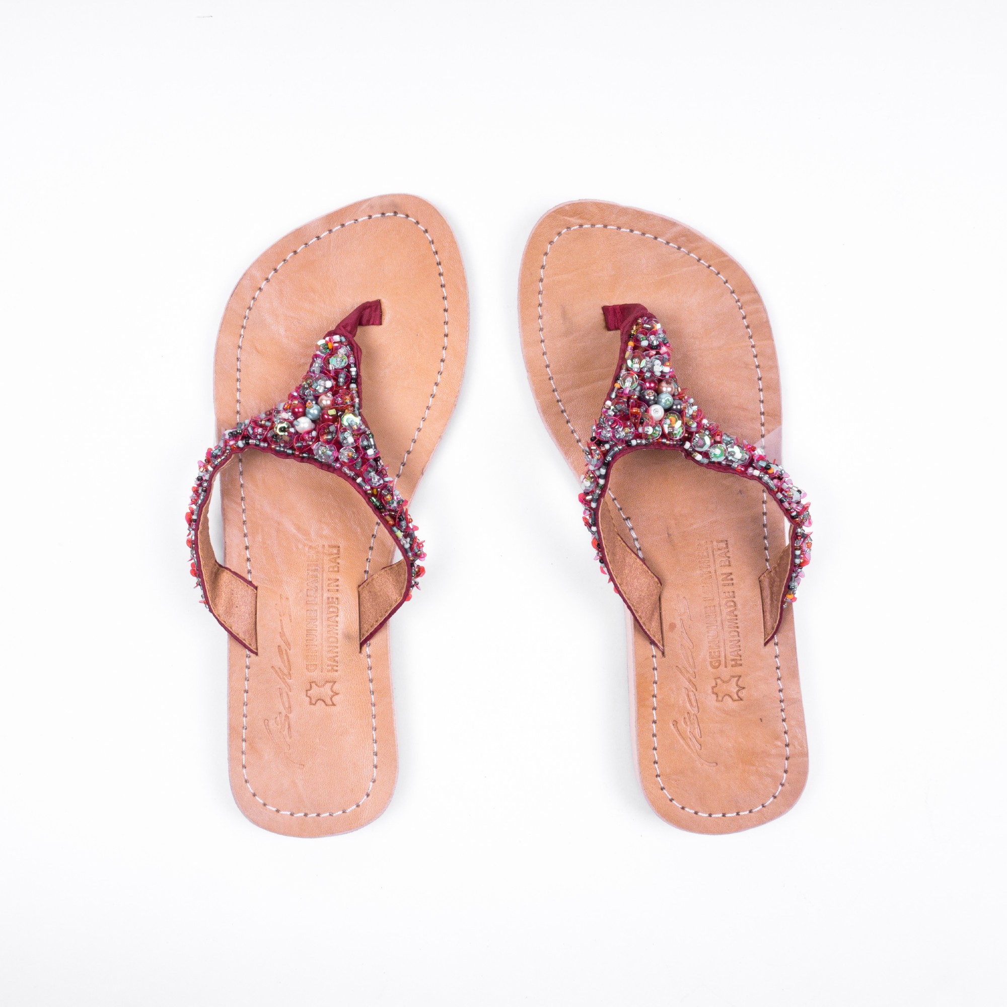 Damensandalen mit Perlen 'Rainbow', Leder, Größe 37-41