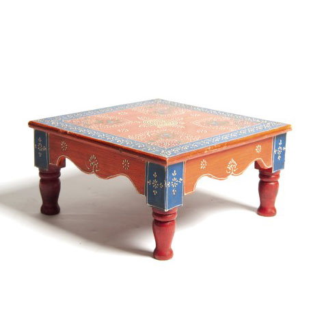 Teetisch 'Bajot' mit Mehndi-Malerei, orange-blau, L 40 cm, B 40 cm, H 22 cm