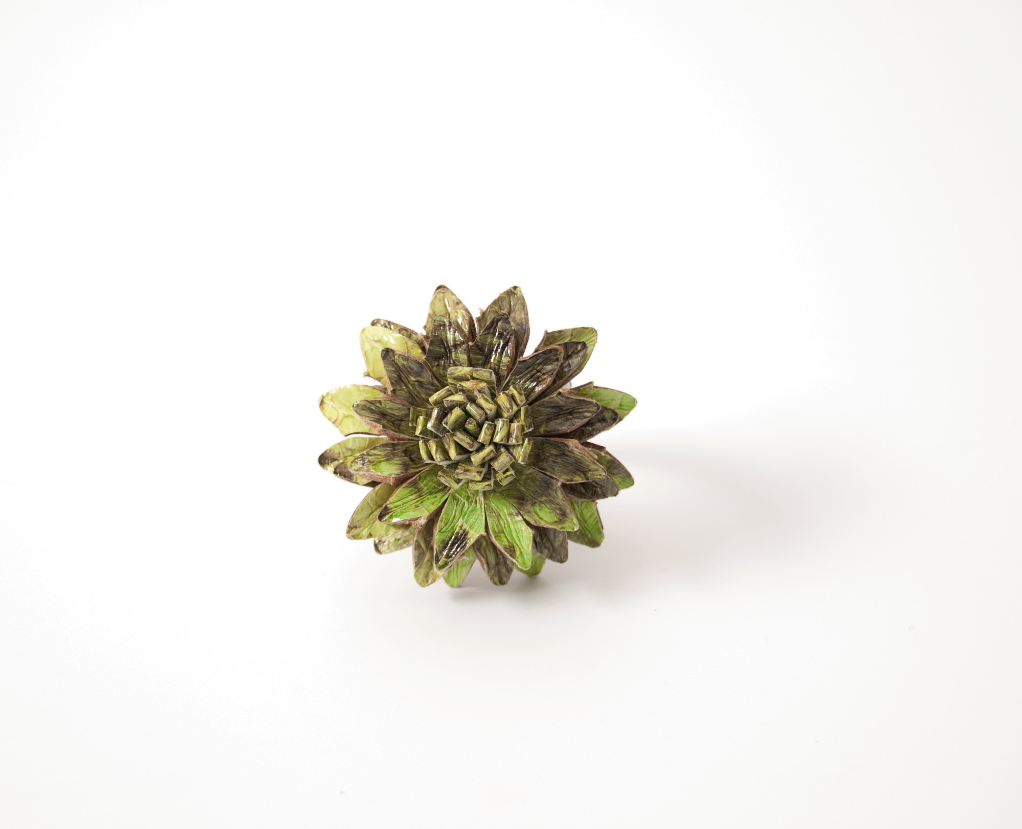 Ring Blume Leder, grün, T 4 cm, B 4 cm, H 2 cm