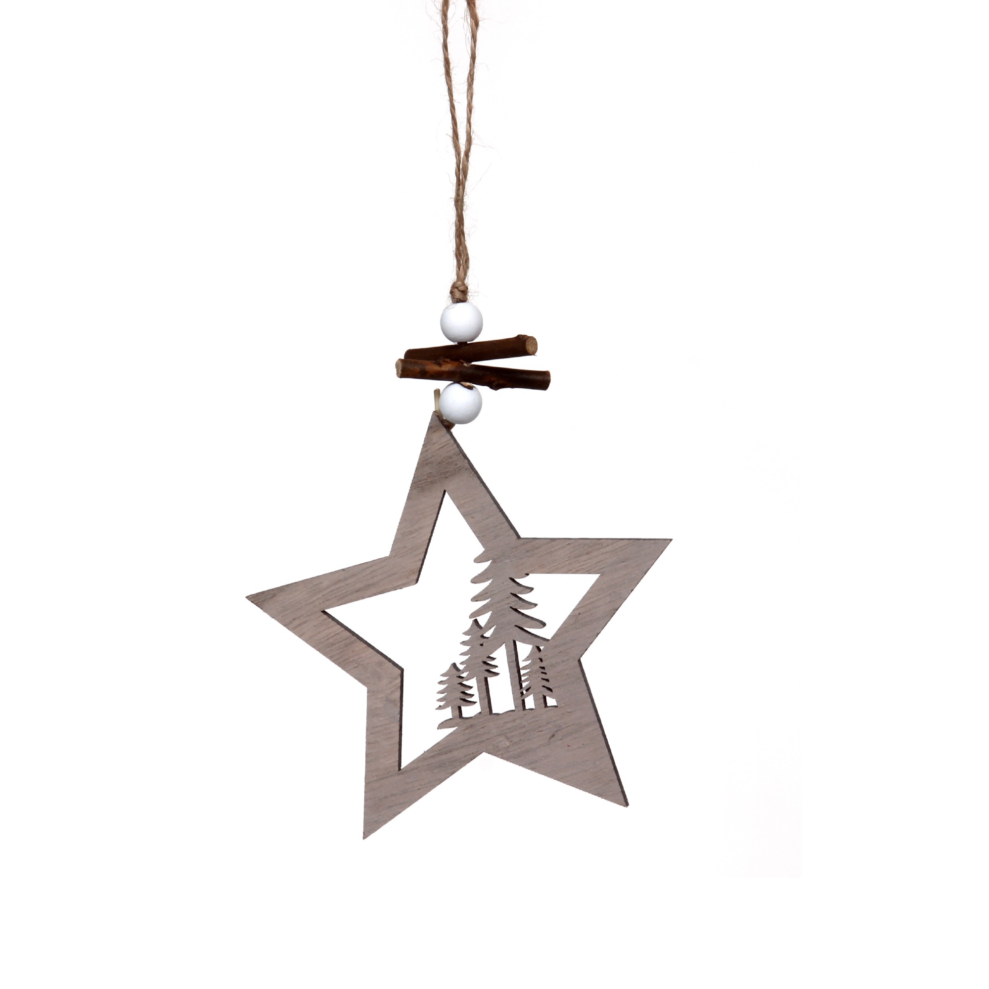 Holzänhänger Stern mit Bäumen, natur, T 11,5 cm, B 11,5 cm, H 0,5 cm