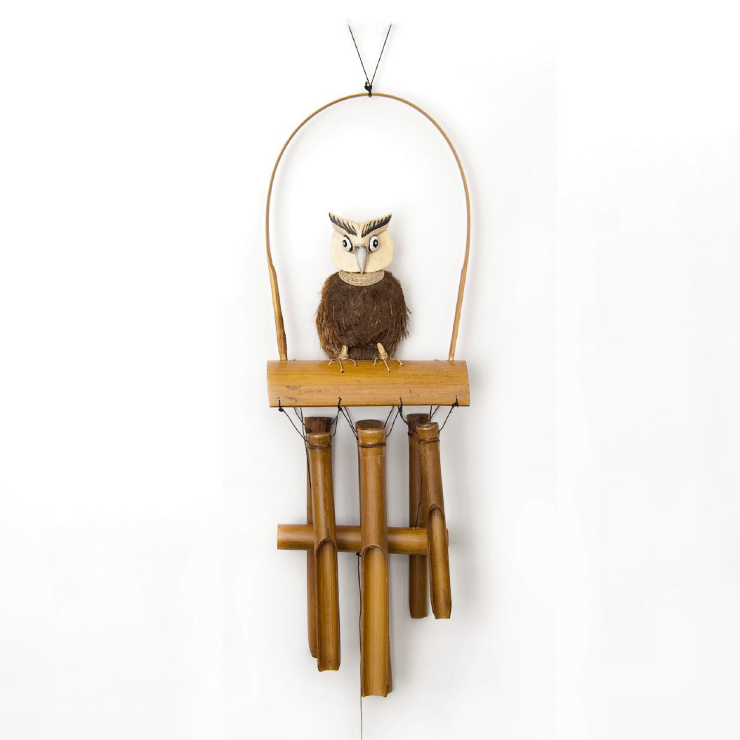 Windspiel 'Eule' aus Bambus, natur, B 22 cm, H 65 cm, L 10 cm