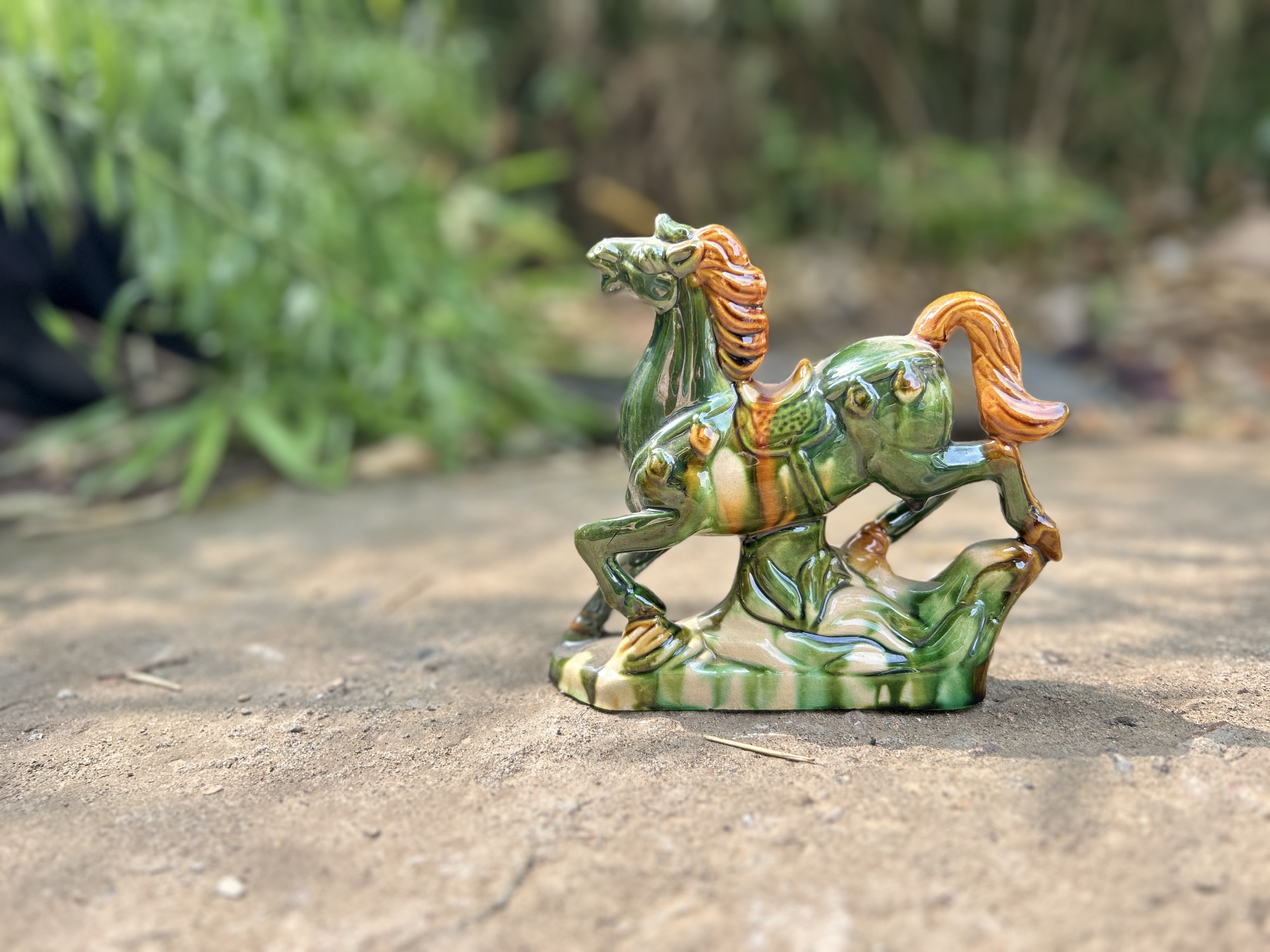 Keramikpferd 'Tang Dynasty', grün/multicolor, B 18 cm, T 5 cm, H 17 cm