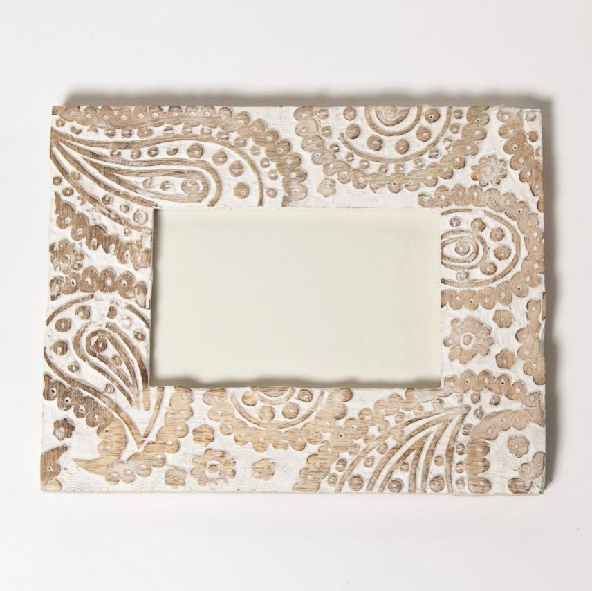 Bilderrahmen 'Paisley' aus Mangoholz, weiß, B 19 cm, H 24 cm