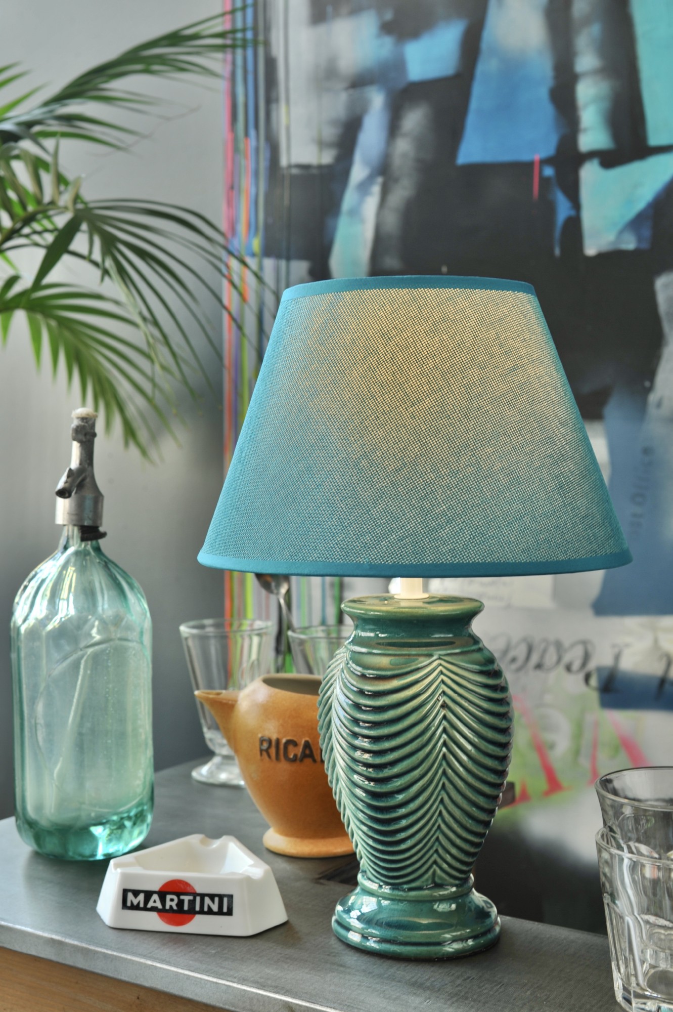 Tischlampe 'Gamprin', blau, Ø 25 cm, H 39 cm