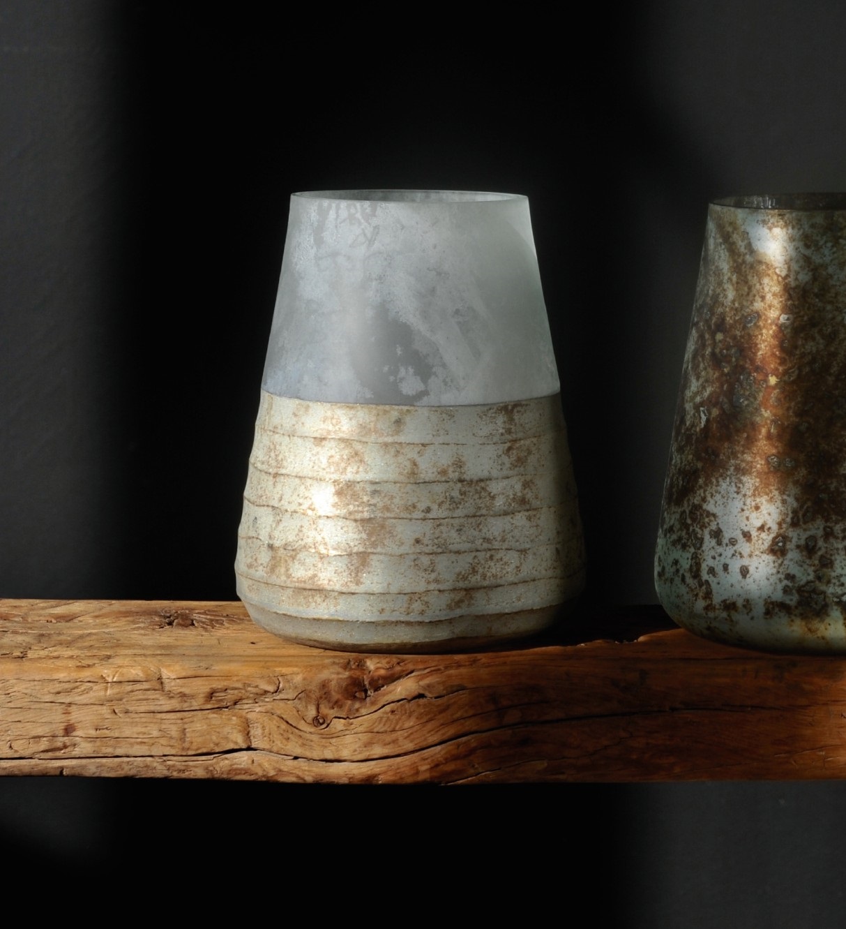 Windlicht 'Ocean', antik silber, weiß, Ø 13 cm, H 15 cm
