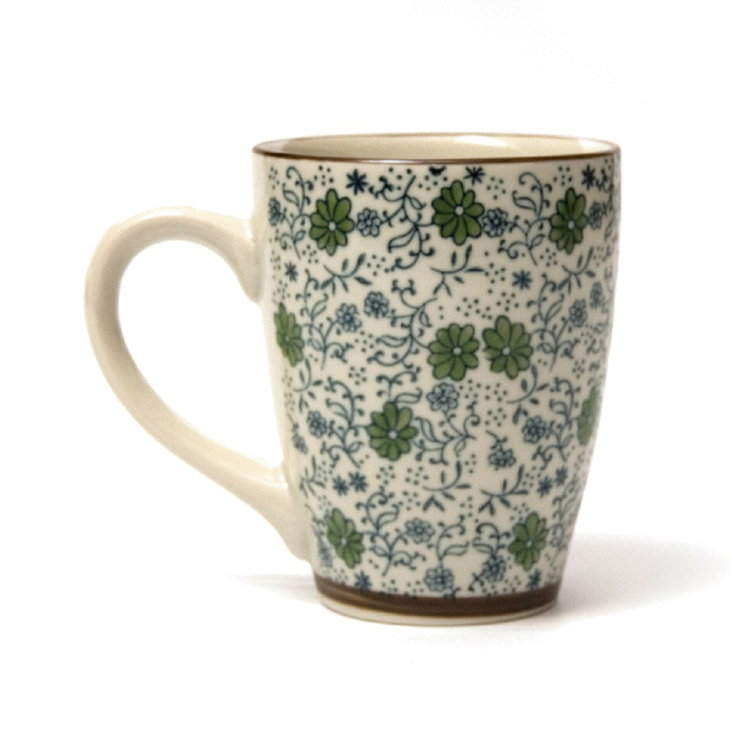 Tasse Gordes 'Blüte', grün, weiß, H 12 cm, Ø 9,5 cm