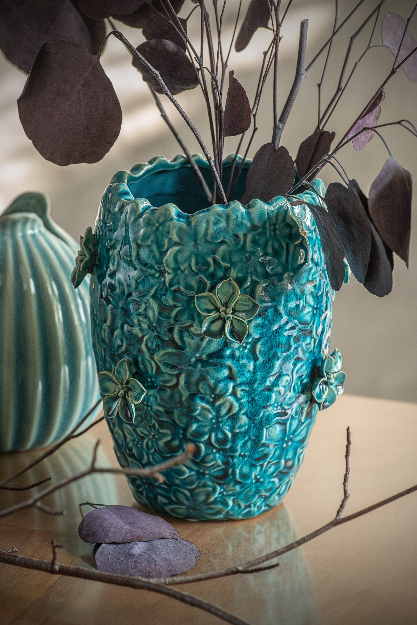 Keramikvase 'Pirolette', blau, Ø 16 cm, H 20 cm