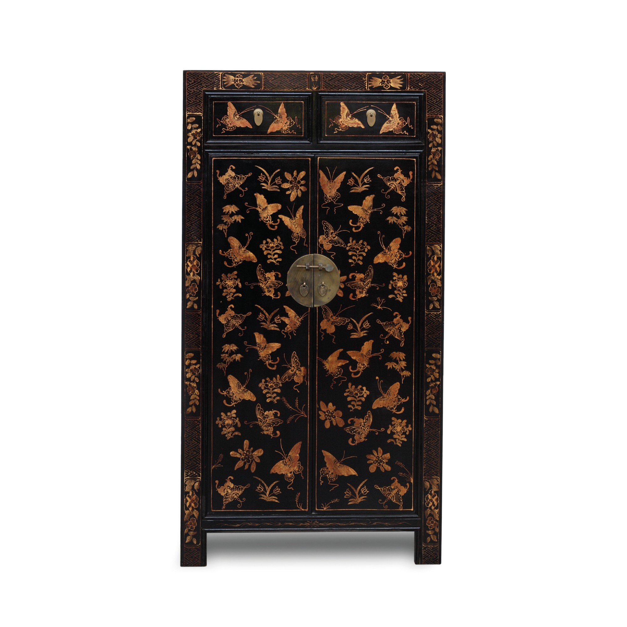 Handbemaltes Highboard, 2 Schubladen, 2 Türen, H 140 cm, B 75 cm, T 40 cm