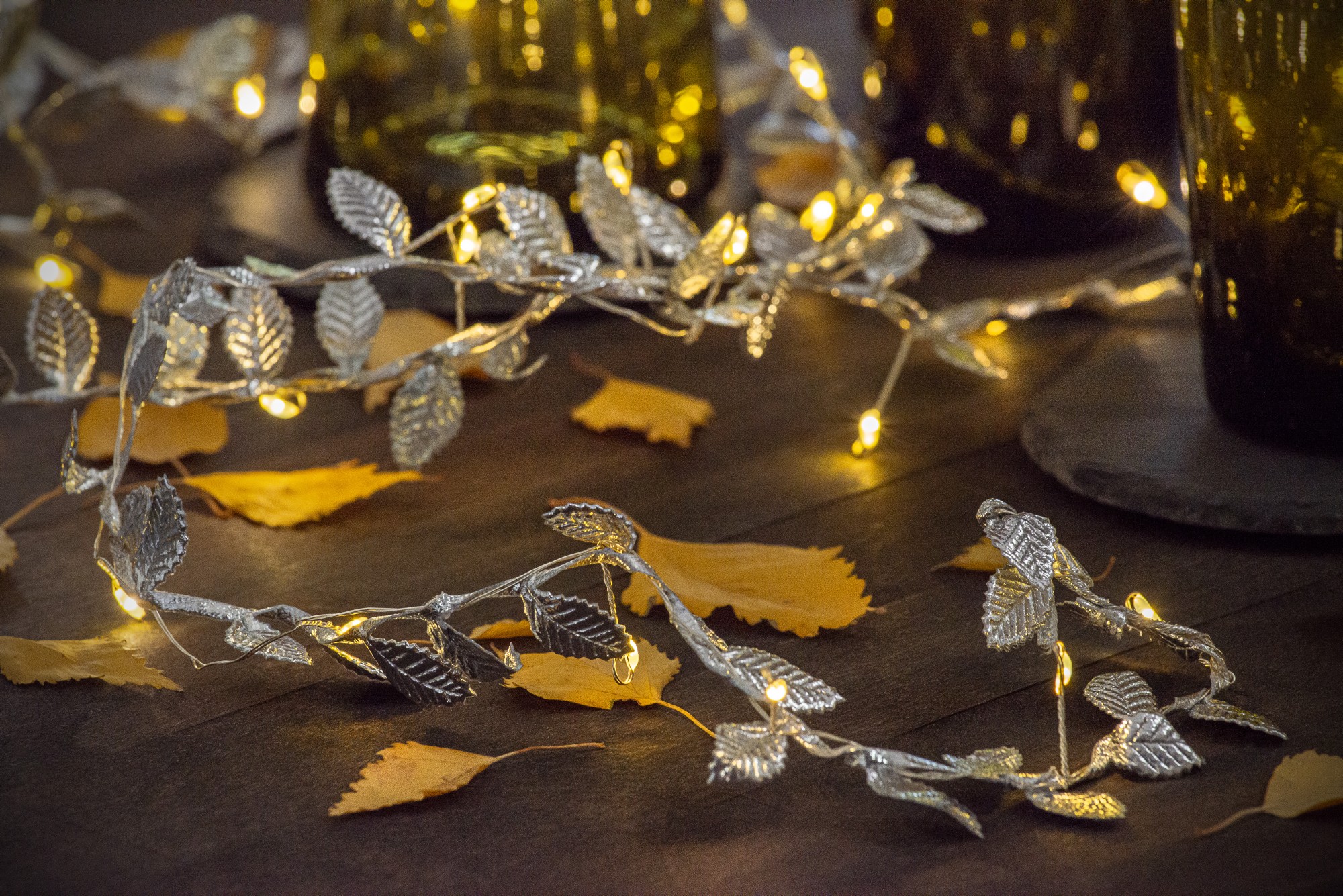 Lichterkette 'Leaves' silber 2 m, batteriebetrieben