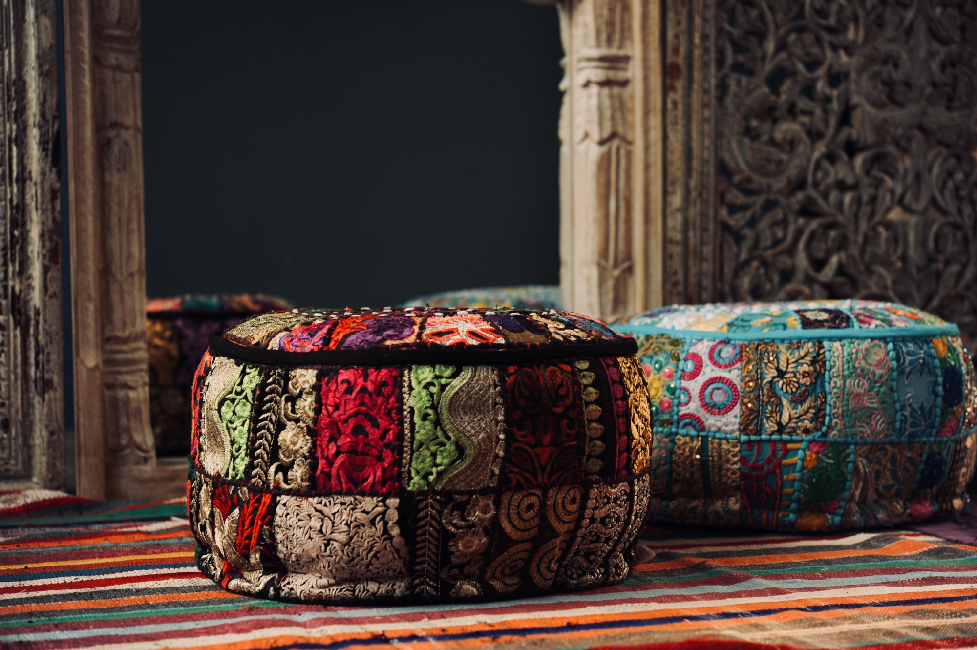 Patchwork-Sitzpouf 'Jhansi', multicolor, Ø 40 cm, H 24 cm