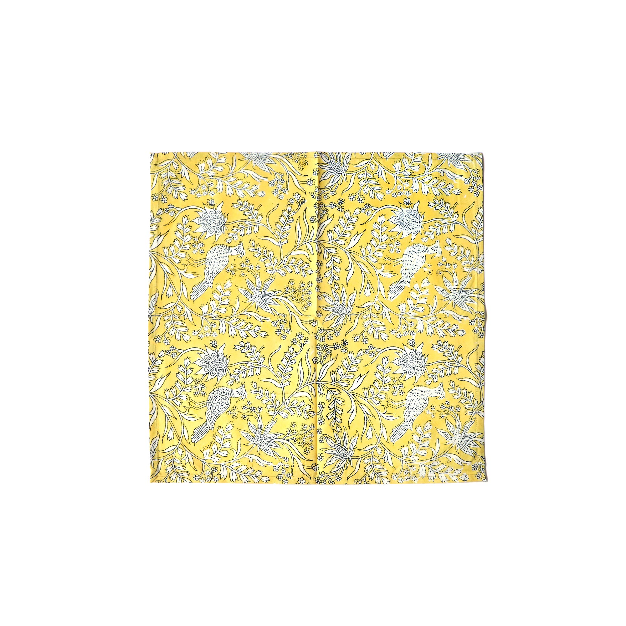 Serviette mit Blumenmuster, weiß, gelb, L 50 cm, B 50 cm