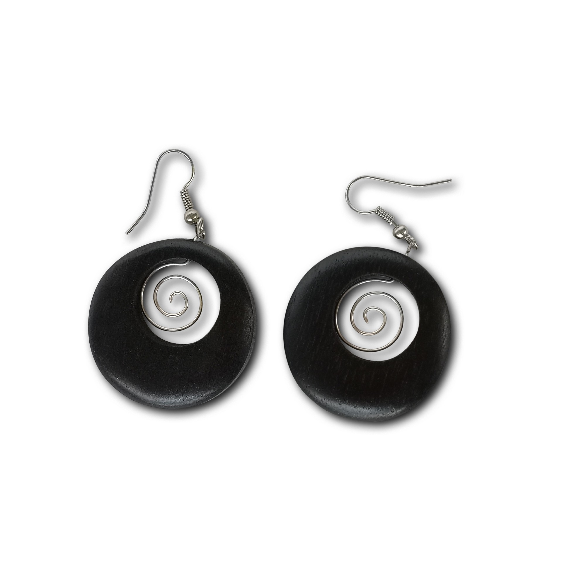 Ohrring rund 'Spirale', schwarz, Ø 3,5 cm