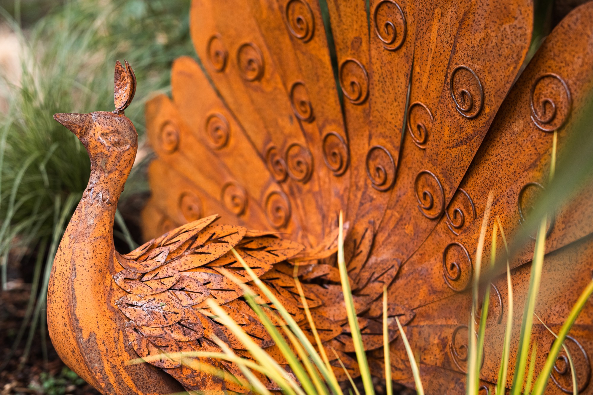 Metallskulptur 'Pfau', B 90 cm, H 66 cm, L 33 cm